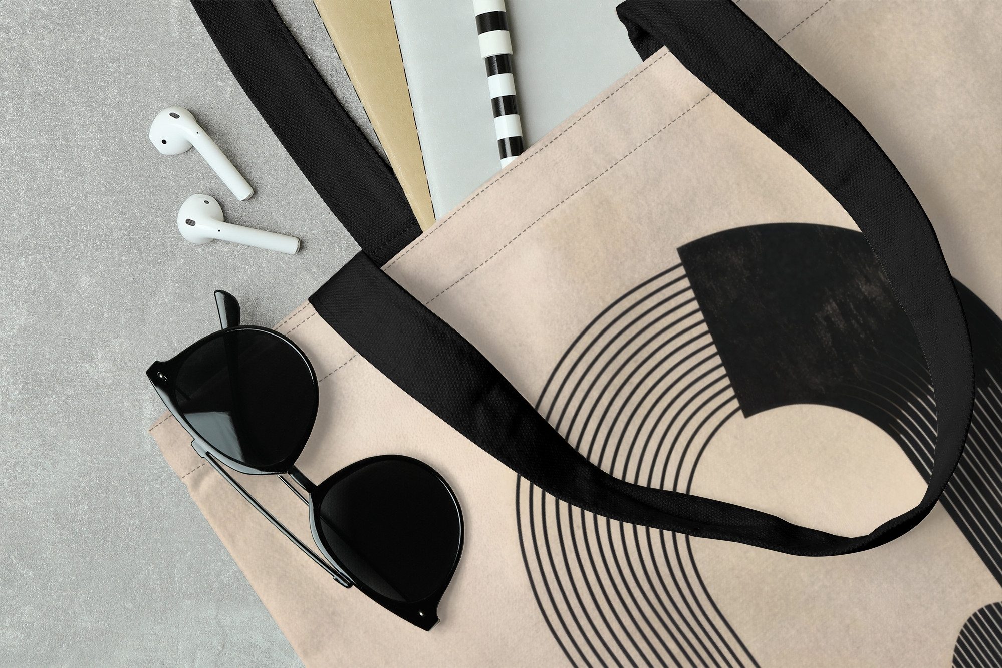 MuchoWow Shopper Grafisches geschwungenes Muster - Beige, Handtasche, Damen und Herren, Schultertasche, Umhängetasche, Tote Bag