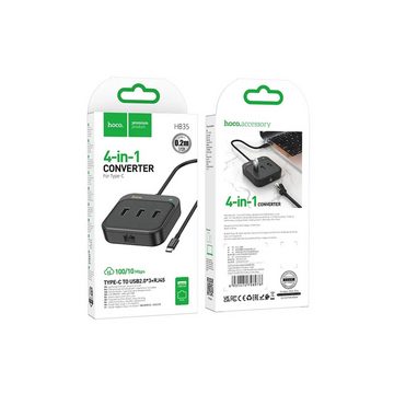 HOCO HUB-Adapter 4in1 Typ C auf USB2.0*3+RJ45 100 Mbit/s Ethernet Adapter
