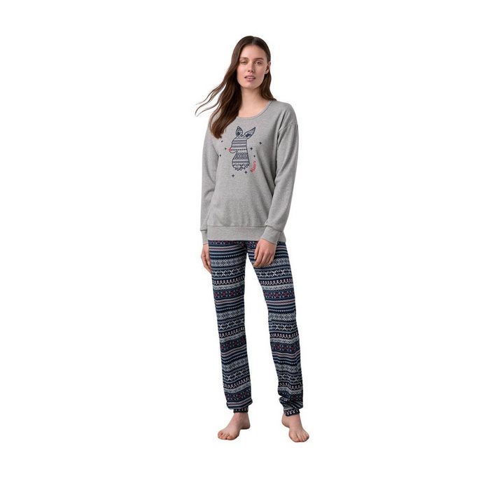 Vamp Pyjama (Set 2 tlg. Set) Damen Schlafanzug 2-teilig Pyjama Langarm Baumwolle grau