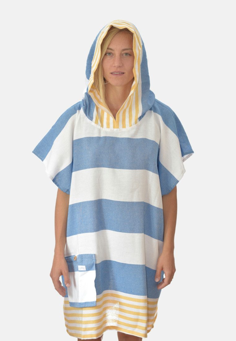 Lou-i Badeponcho Badeponcho bunt gestreift Made in Germany Surfponcho - Badeumhang, Kapuze, mit Kapuze und Tasche
