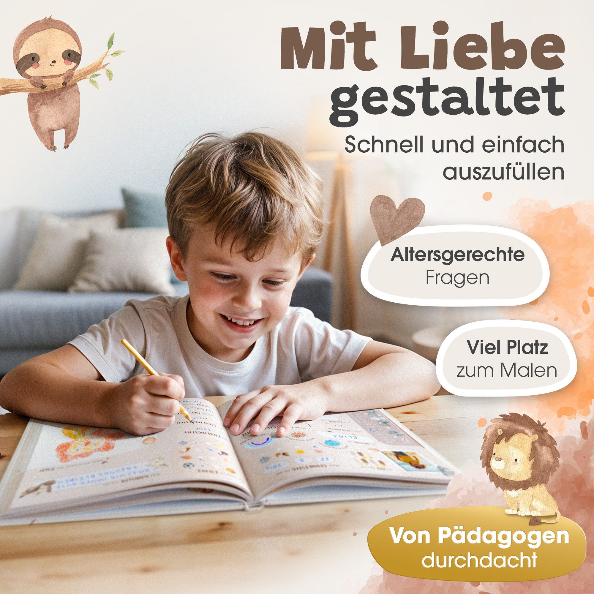 Eulentaler Freundebuch Kindergarten Tierwelt I Von Erzieherinnen gestaltet I, Handgemalte Tiere im Boho-Look I Kinderfreundliche Gestaltung – Bild 4 von 5