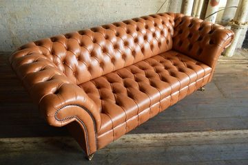 JVmoebel Chesterfield-Sofa Brauner luxus Leder Chesterfield Dreisitzer Polstermöbel, Made in Europe