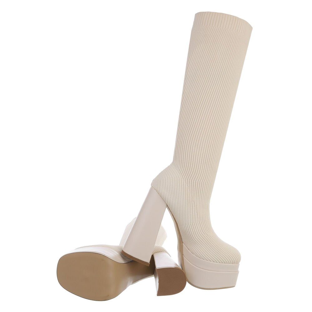 Ital-Design Damen Schlupfschuhe Party & Clubwear Plateaustiefel (81409608) Blockabsatz High-Heel Stiefel in Beige