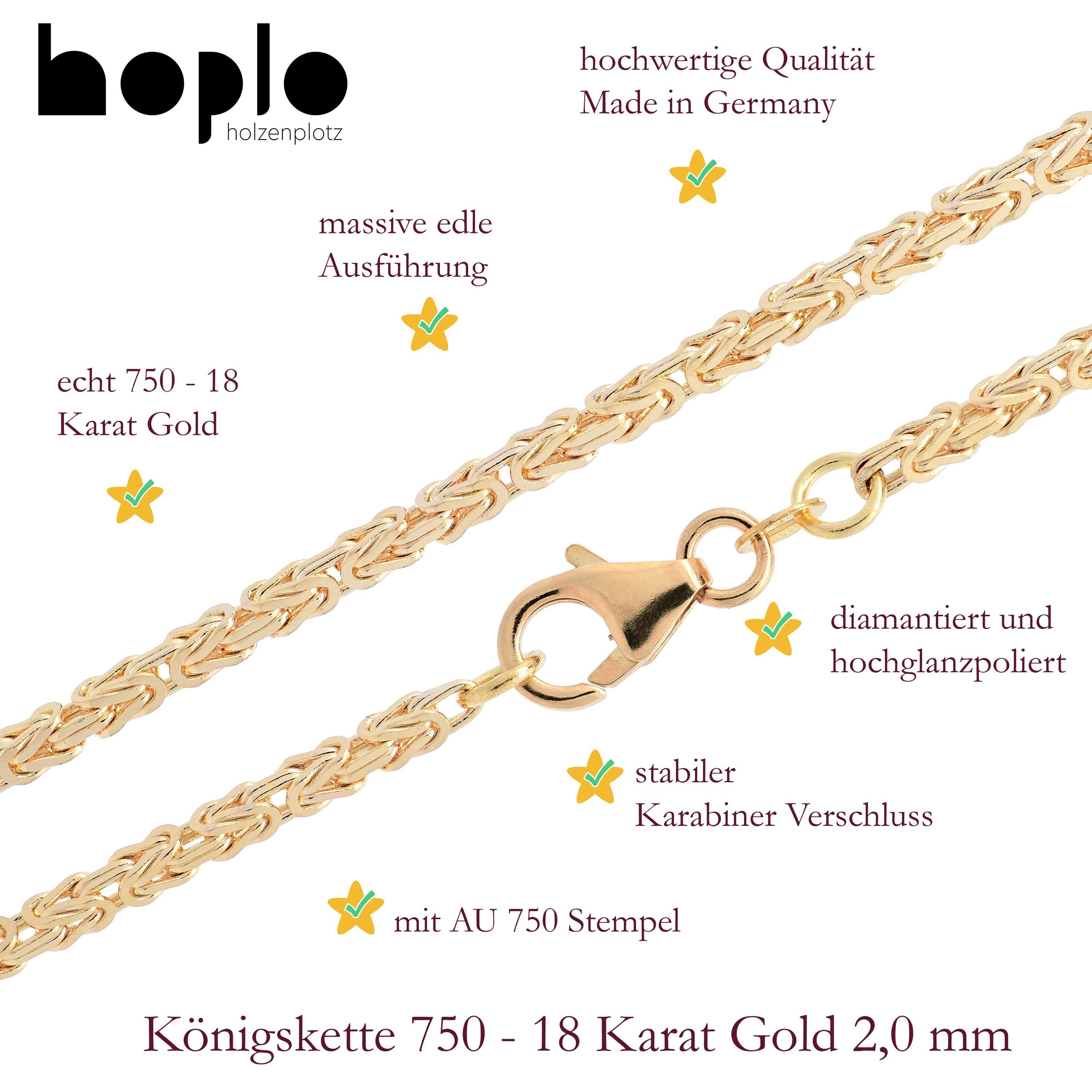 HOPLO Königskette Goldkette Königskette Halskette Breite 2,0 mm 60 cm 750- 18 Karat Gold, Made in Germany
