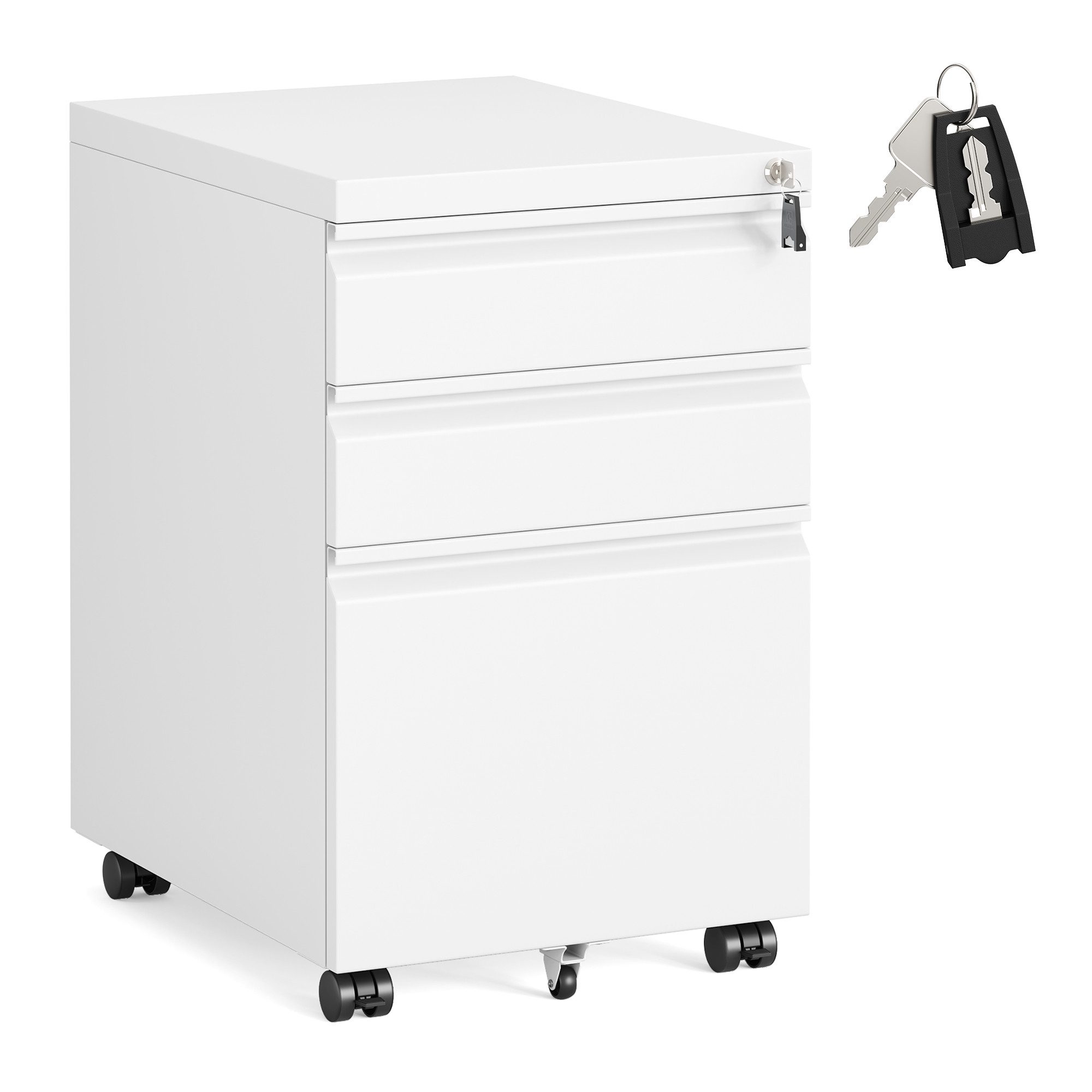 SONGMICS Rollcontainer Aktenschrank mit 3 Schubladen, Metallschrank, Stahl, abschließbar, Druckerständer, für Homeoffice, Büro