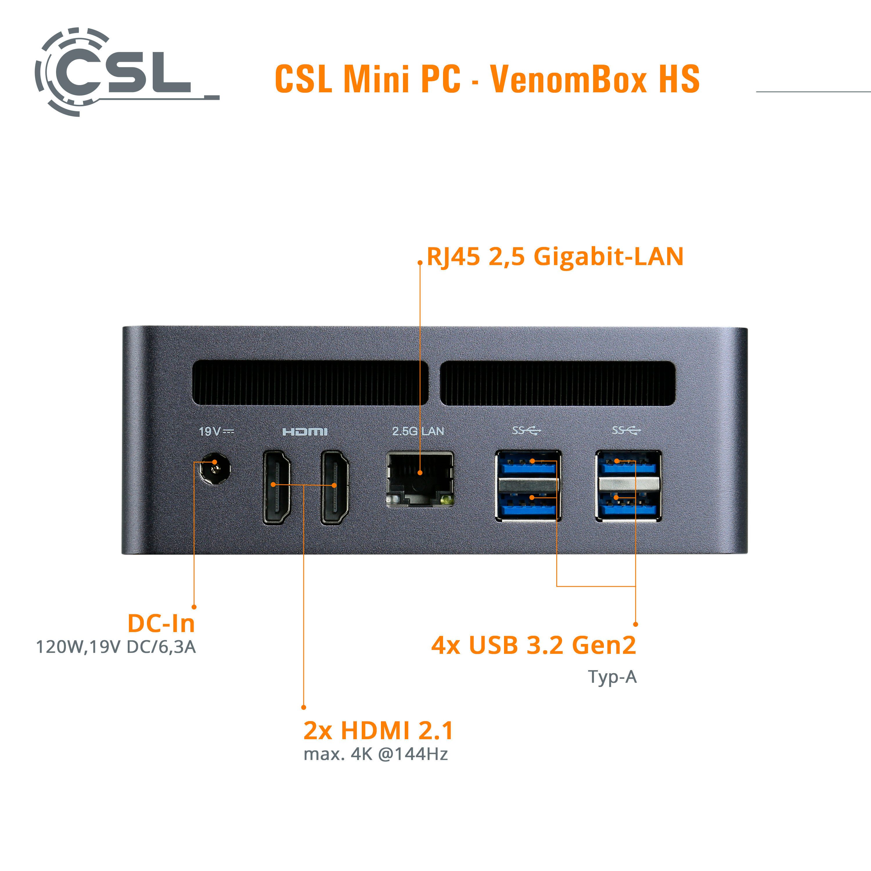 CSL VenomBox 8845 HS Windows 11 Pro Gaming-PC (AMD Ryzen 7 8845HS, 64 GB RAM, 500 GB SSD)
