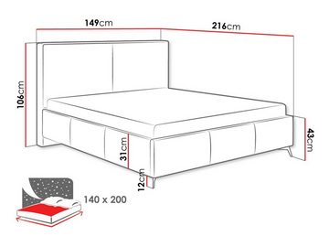 MIRJAN24 Polsterbett Magnetic (mit Bettkasten, Lattenrost), 140x200, 160x200 oder 180x200, Schwarz Metallfüße