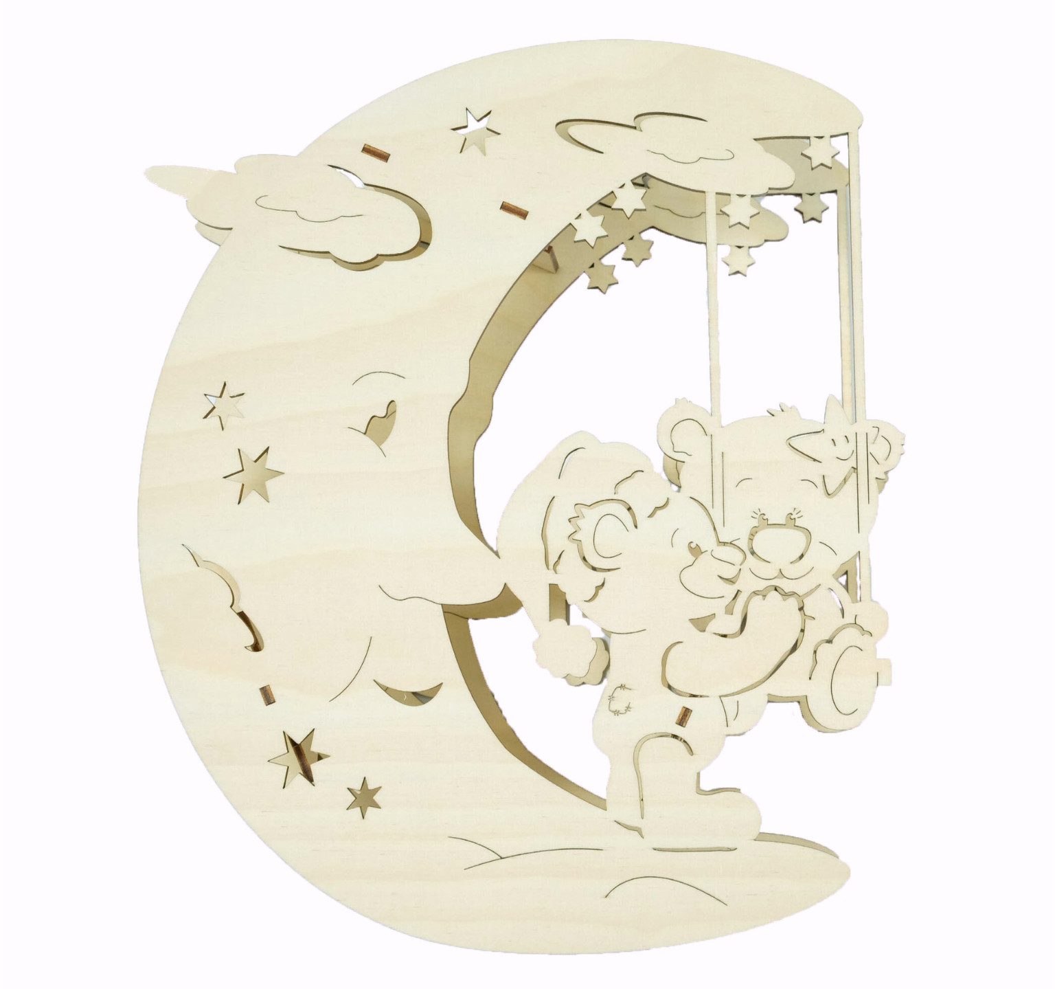 DeColibri Beleuchtetes Fensterbild Fensterbild Deko Mond und Bärchen, Erzgebirge Handwerkskunst