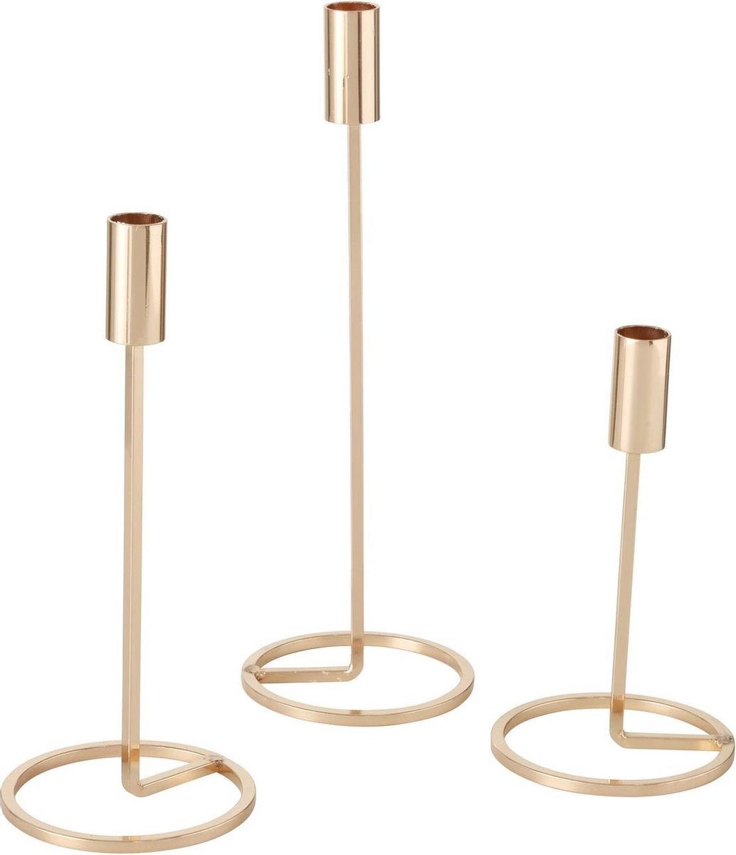 BOLTZE Kerzenständer Kandelaber 3-Teilig 20/26/32 cm Ø 11 cm Gold (2 St., 2er-Set), aus Metall