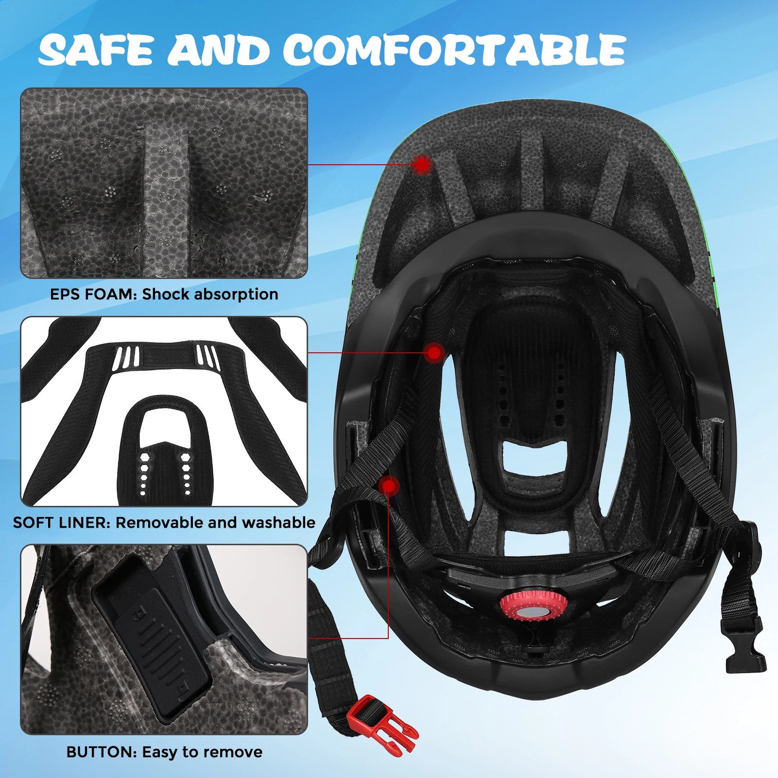 Lixada Kinderfahrradhelm Kinderfahrradhelm Fahrradhelm Kinder Fullface abnehmbar Unisex, 13 Lüftungsöffnungen, 2-in-1 Helm, stoßfester EPS-Schaum – Bild 3 von 5