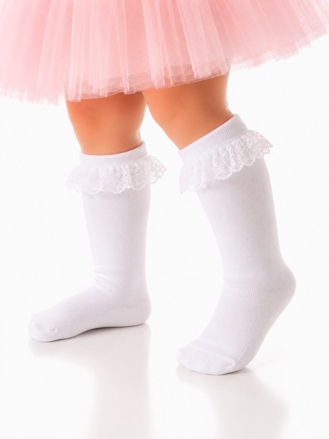 La Bortini Kniestrümpfe Kniestrümpfe weiße Socken Strümpfe mit Rüschen für Baby und Kinder elastisch, weich, mit Spitzen, in Weiß, in verschiedenen Größen
