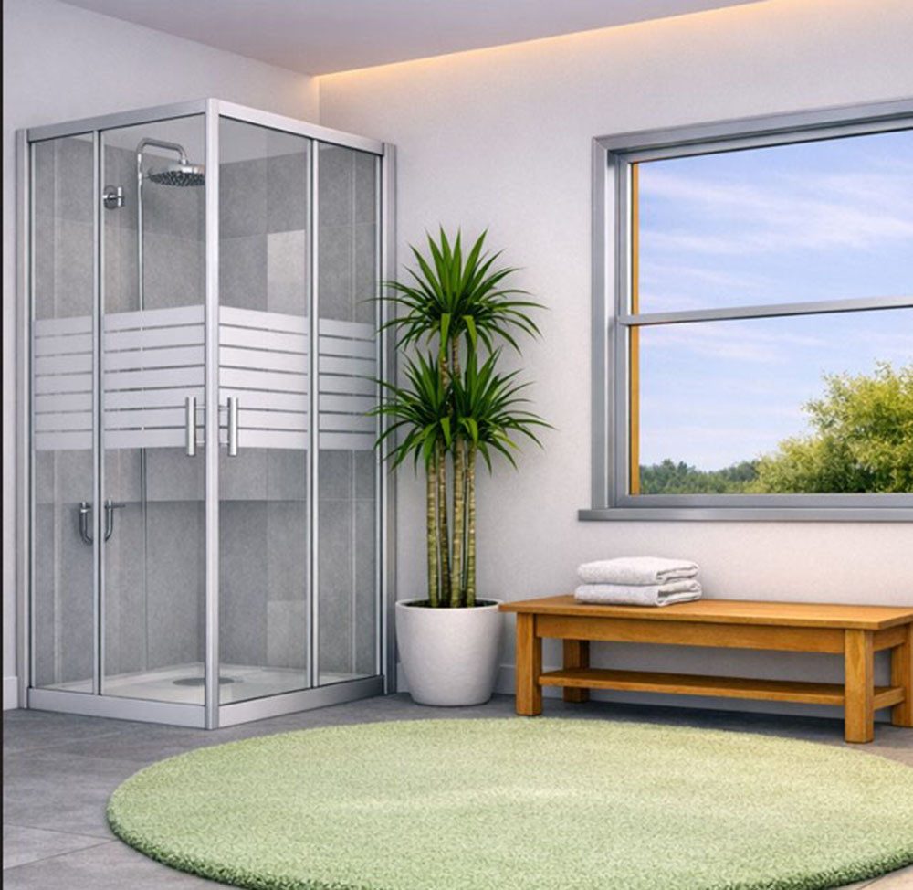 welltime Eckdusche New Trento mit Streifendekor, BxT: 90x90 cm, Einscheibensicherheitsglas, Extrahohe 195cm, 6mm ESG, verbessertes Rollensystem, Streifendekor – Bild 4 von 5