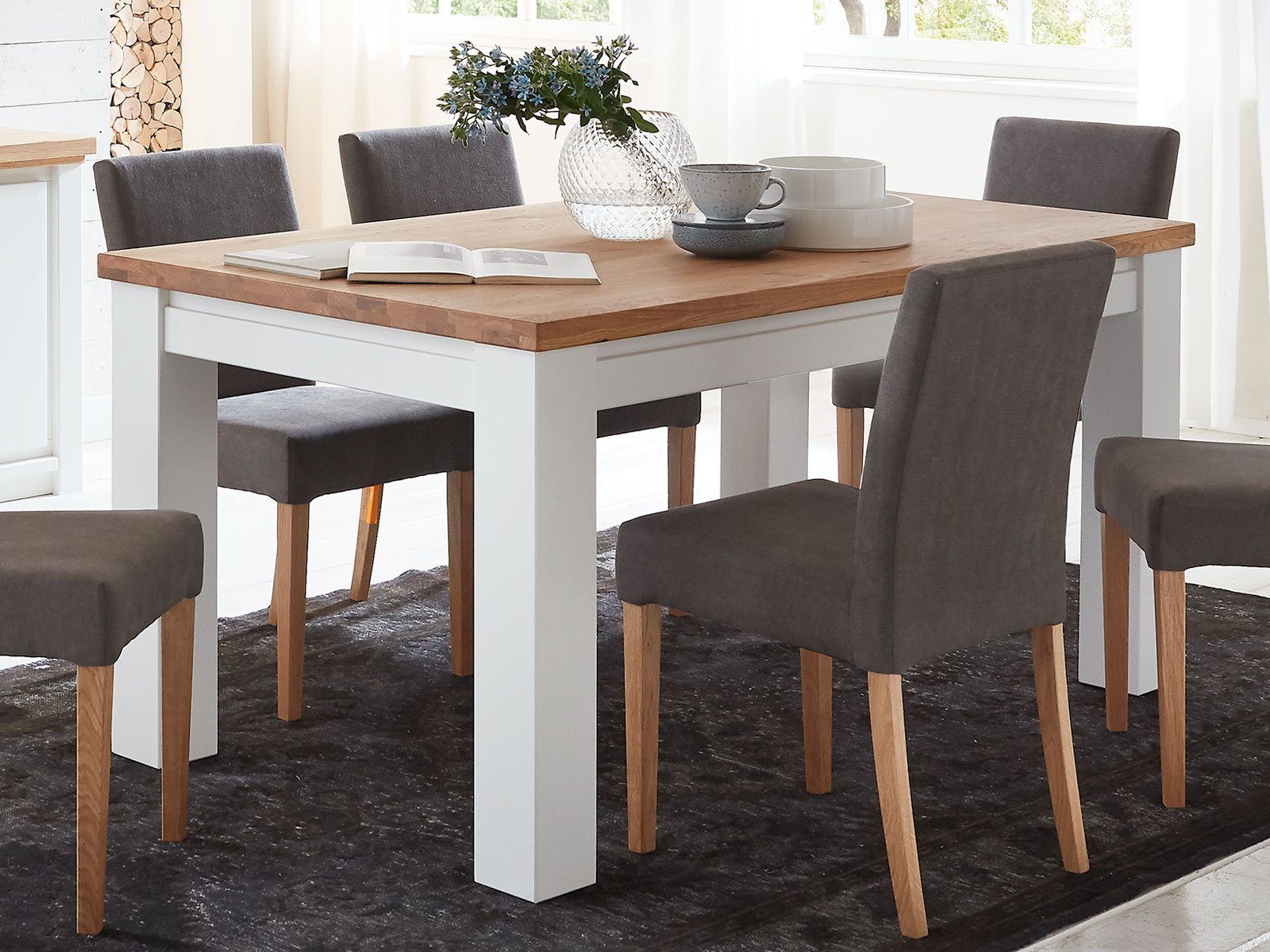 Casamia Esstisch Esstisch Esszimmer Tisch Olbia 140/160/180x95cm Pinie Nordica weiß