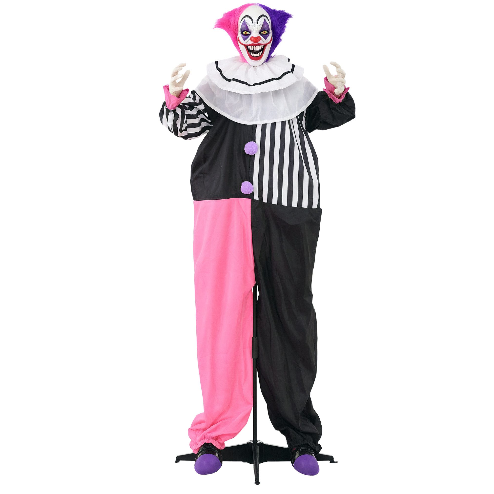 FELIXLEO Dekofigur Grusel Clown Halloween beweglich Lachfunktion Pink Lila (1 St)