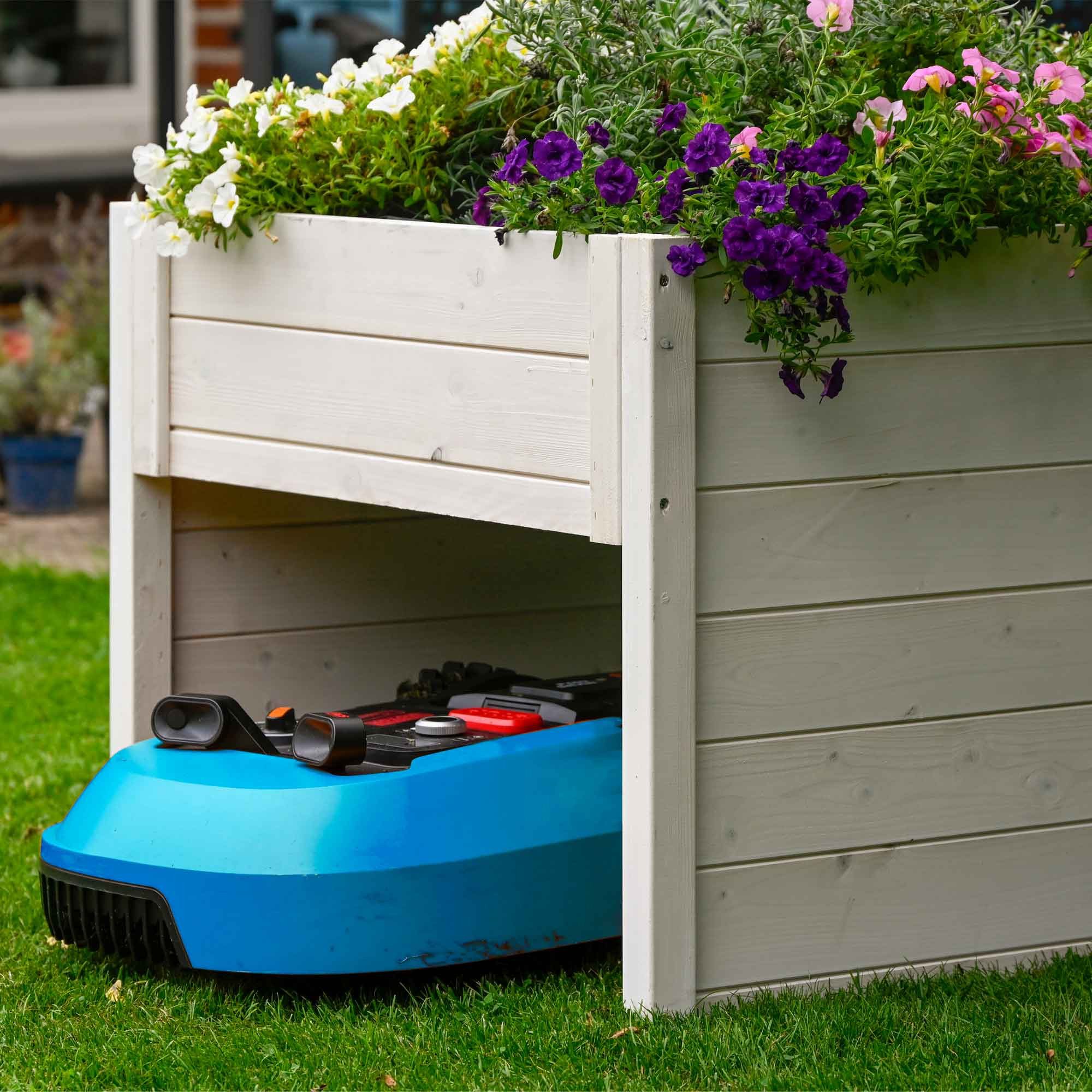 dobar Mähroboter-Garage Mährobotergarage mit Pflanzkasten, Weiß