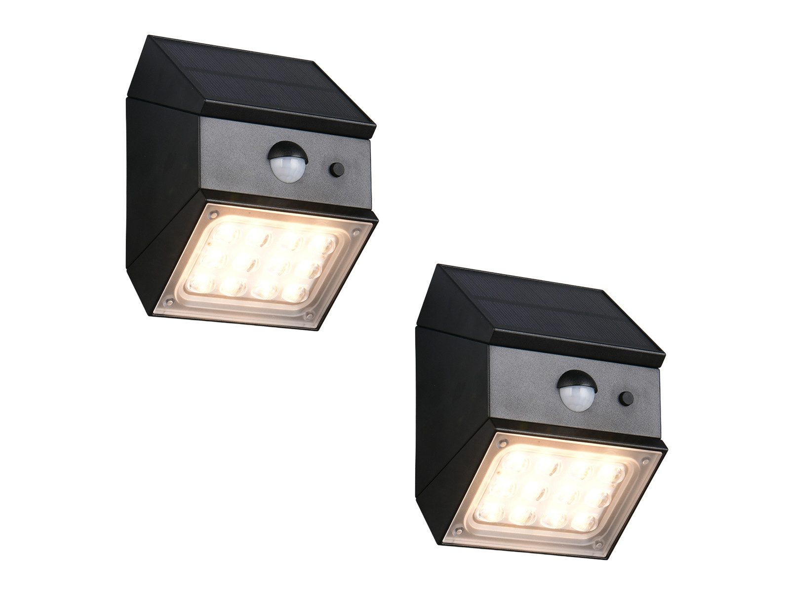 Reality Leuchten LED Außen-Wandleuchte Solarleuchte mit Bewegungsmelder, B: 9cm, Bewegungsmelder, LED fest integriert, Warmweiß, Neutralweiß, Tageslichtweiß, 2er Set Solar Wandleuchte außen, Garten und Carport Beleuchtung
