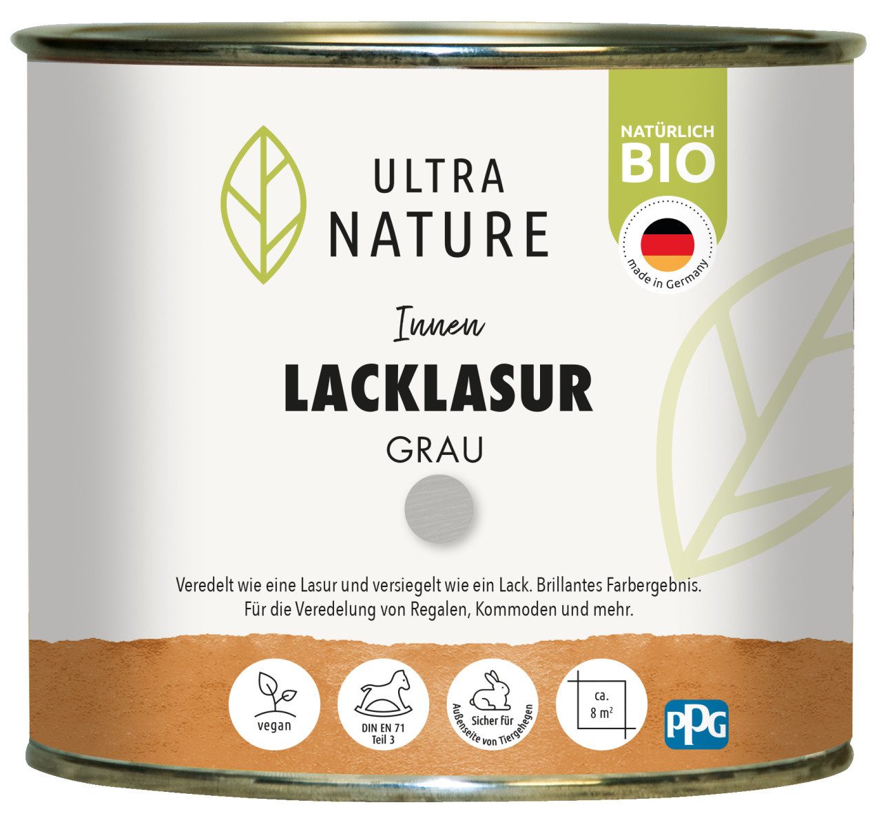ULTRA NATURE Holzschutzlasur Ultra Nature Lacklasur 375 ml grau