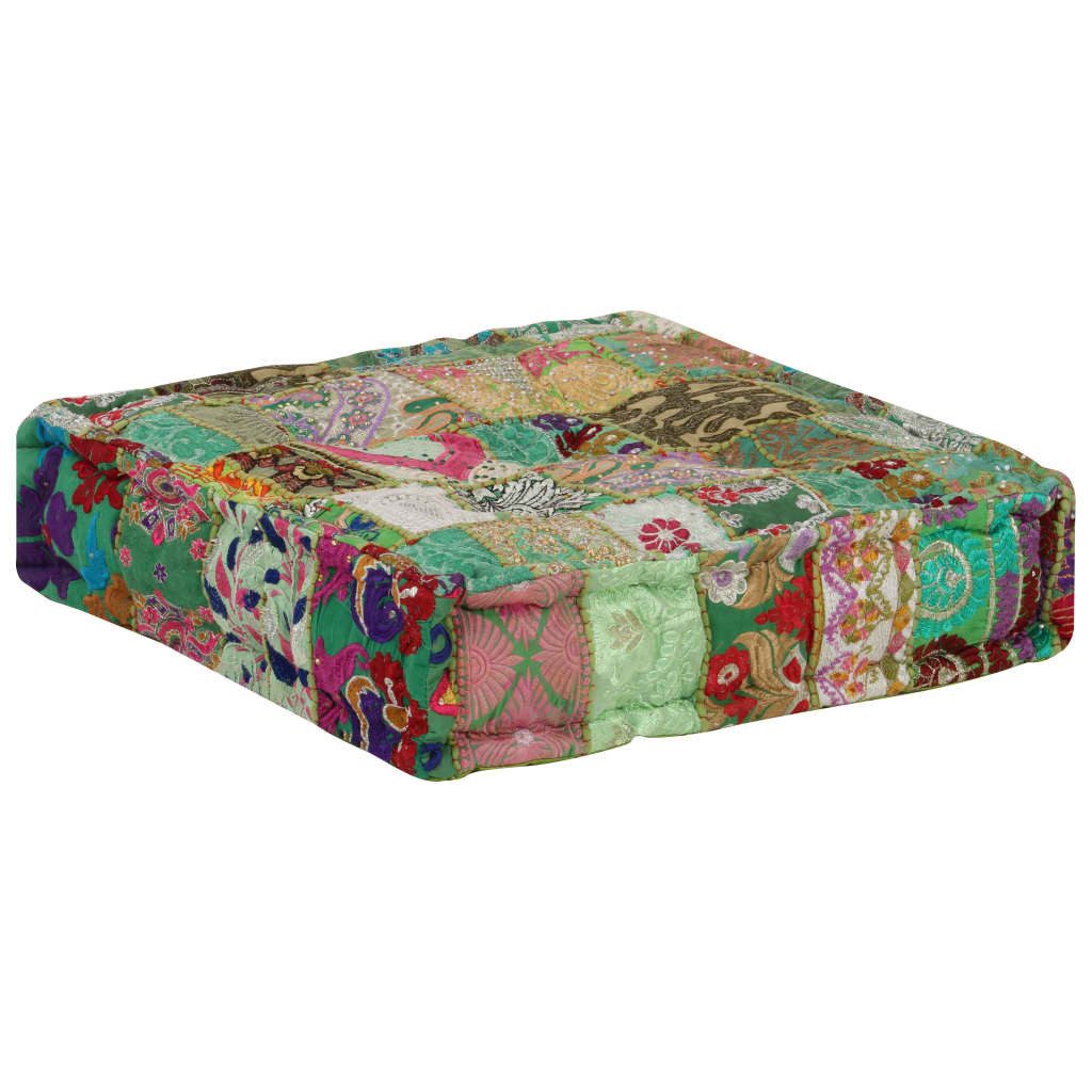 vidaXL Polsterhocker Pouf Flickwerk Quadrat Baumwolle Handgefertigt 50×50×12 cm Grün (1 St)