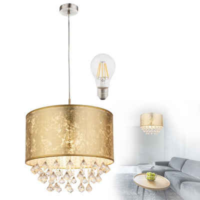 bmf-versand Hängeleuchte LED Hängeleuchte Esszimmer Pendelleuchte Wohnzimmer Hängelampe, Kunststoffkristalle, Kristalle, modern, gold, LED wechselbar, Warmweiß, Pendellampe, Schlafzimmer, Küche, Flur