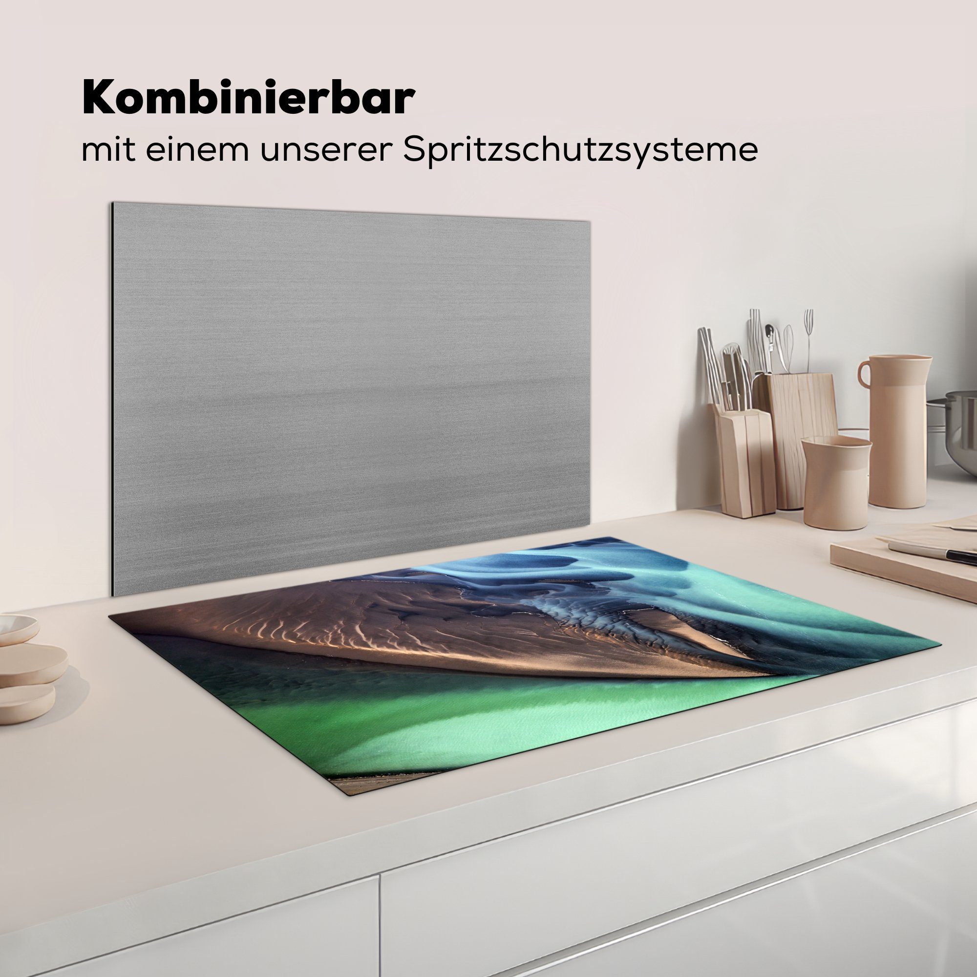 (1 Landschaft tlg), die - 81x52 - Abstrakt Vinyl, Schutz Herdblende-/Abdeckplatte küche, für MuchoWow - Sand, Ceranfeldabdeckung cm, Island Induktionskochfeld