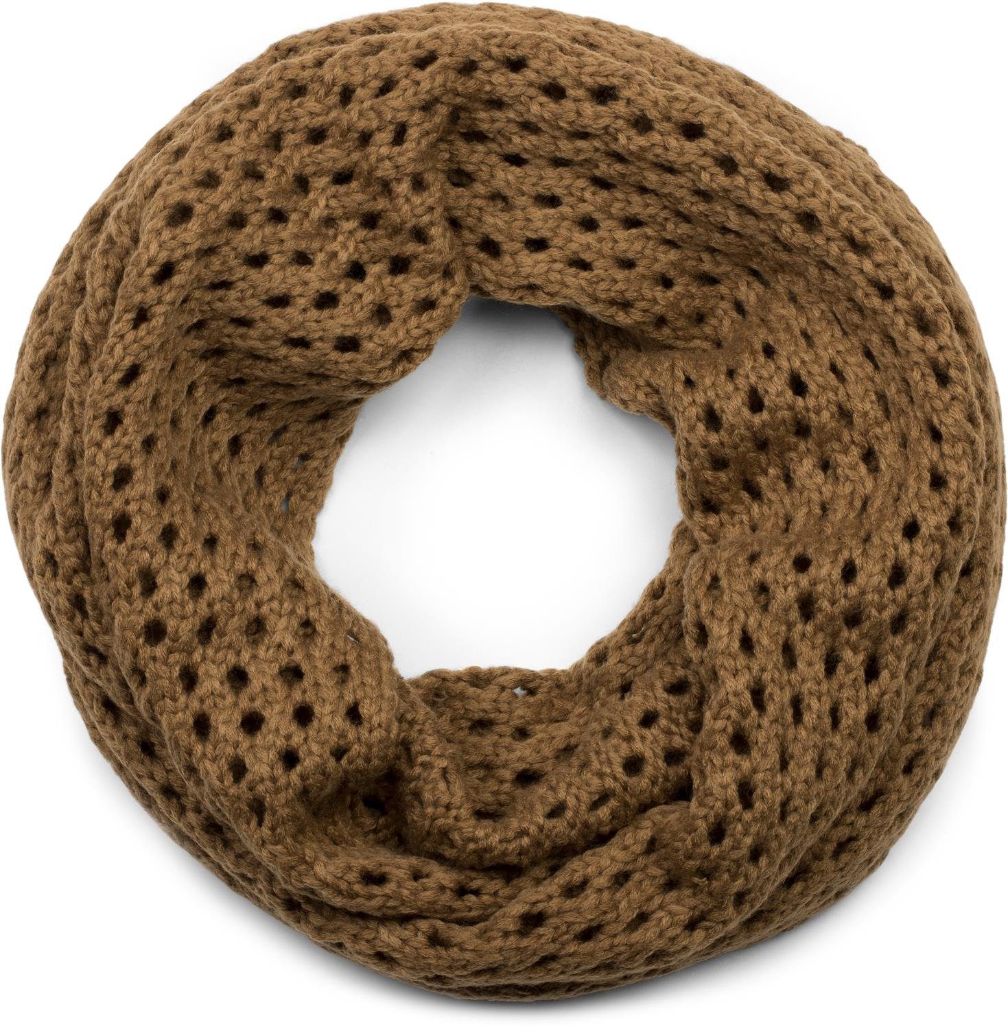 styleBREAKER Strickschal, (1-St), Strick Loop Schal mit Loch Muster Cognac