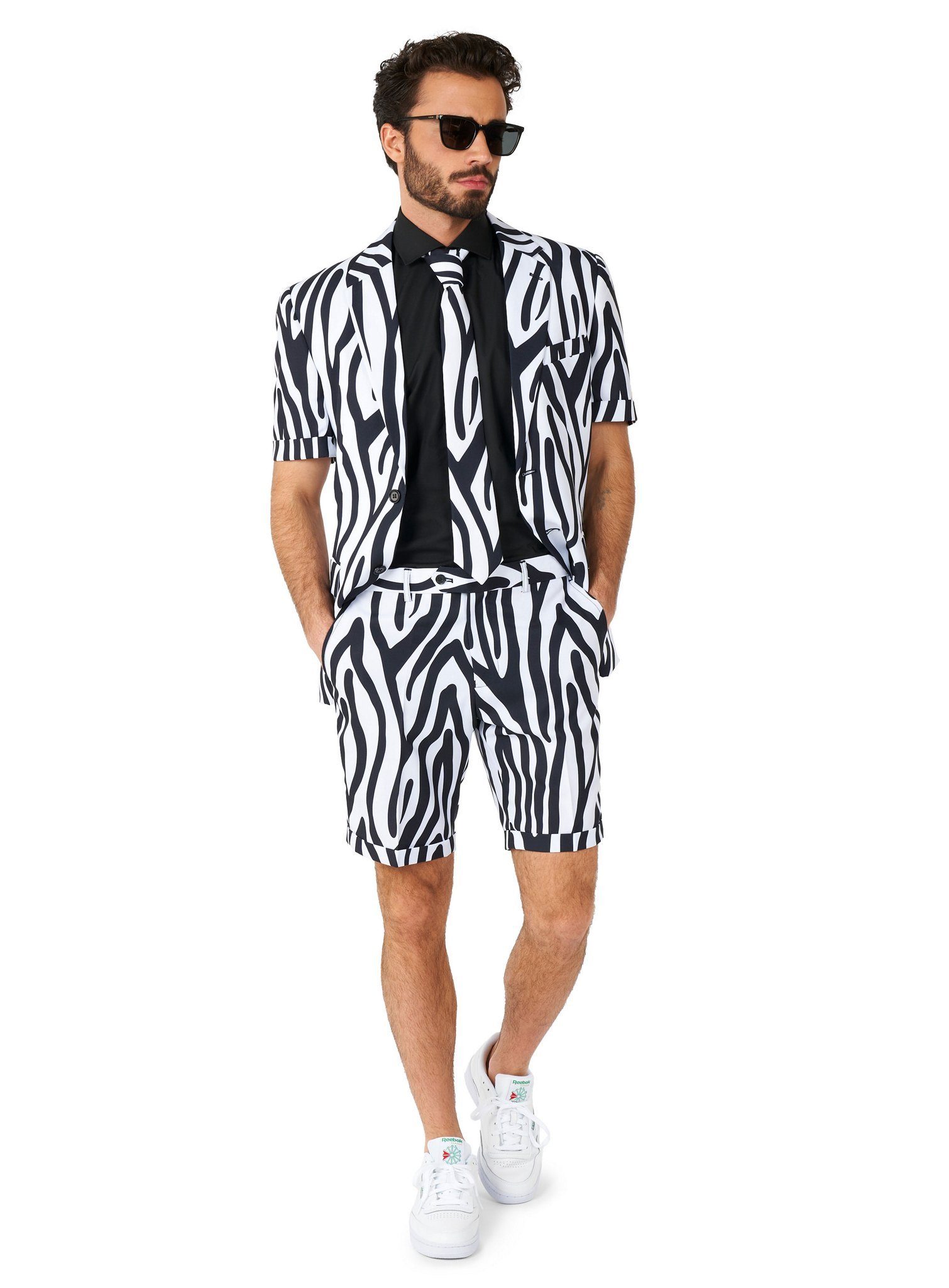 Opposuits Partyanzug Shorts Suit Zazzy Zebra Anzug - Sommer Kostüm, Kurzärmeliger Anzug für die Sommersafari