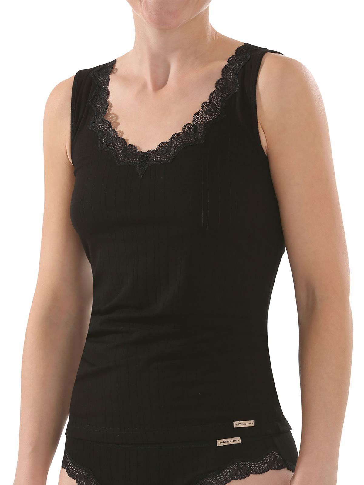 Damen Achselträgerhemd (Stück, Vegan COMAZO Achselhemd schwarz 1-St) Baumwoll