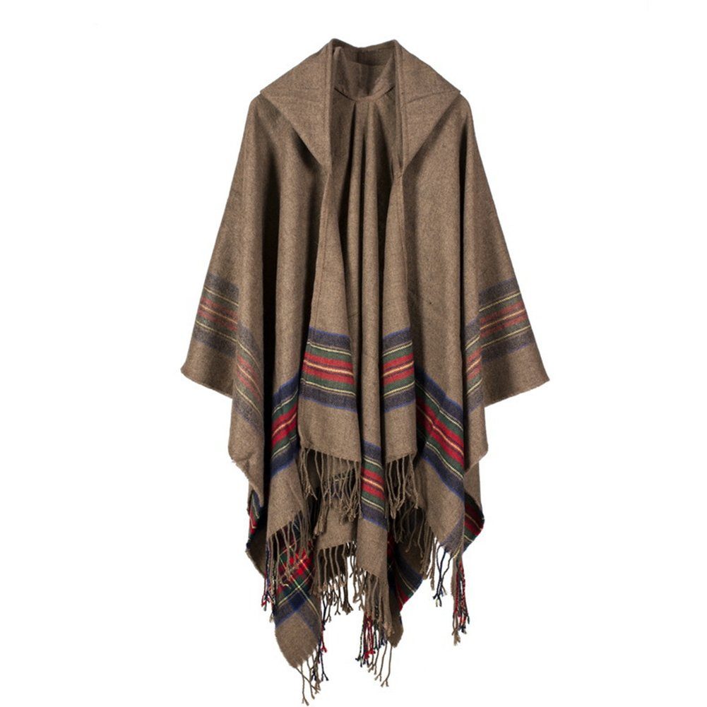 ManKle Modeschal Damen Poncho Überdimensionalen Decke Kap-Schal mit Hut 130*150cm Khaki | Modeschals