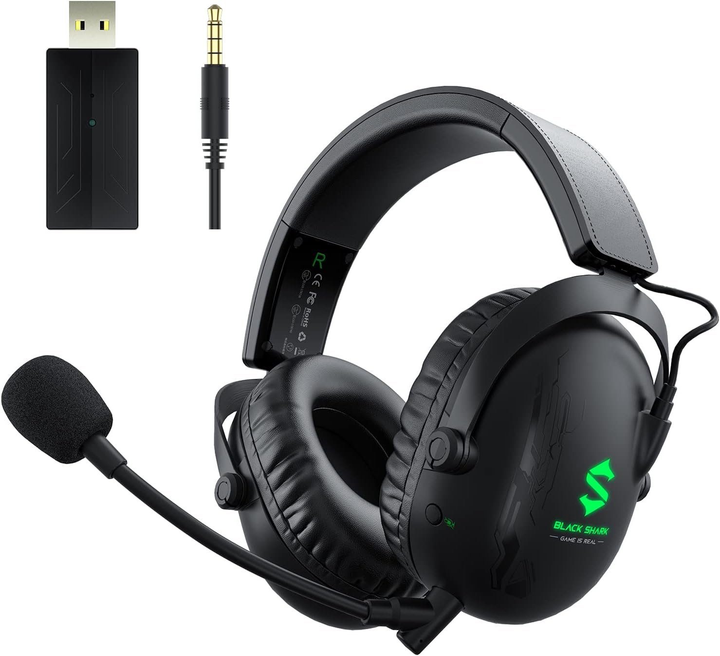 für Kardioid Mikrofon Gaming Black Headset Shark Aufnahmen, Bluetooth klare für Headset, ultraklares Gaming Gaming-Headset PC,PS4,PS5,Bluetooth Wireless (Abnehmbares Kopfhörer)