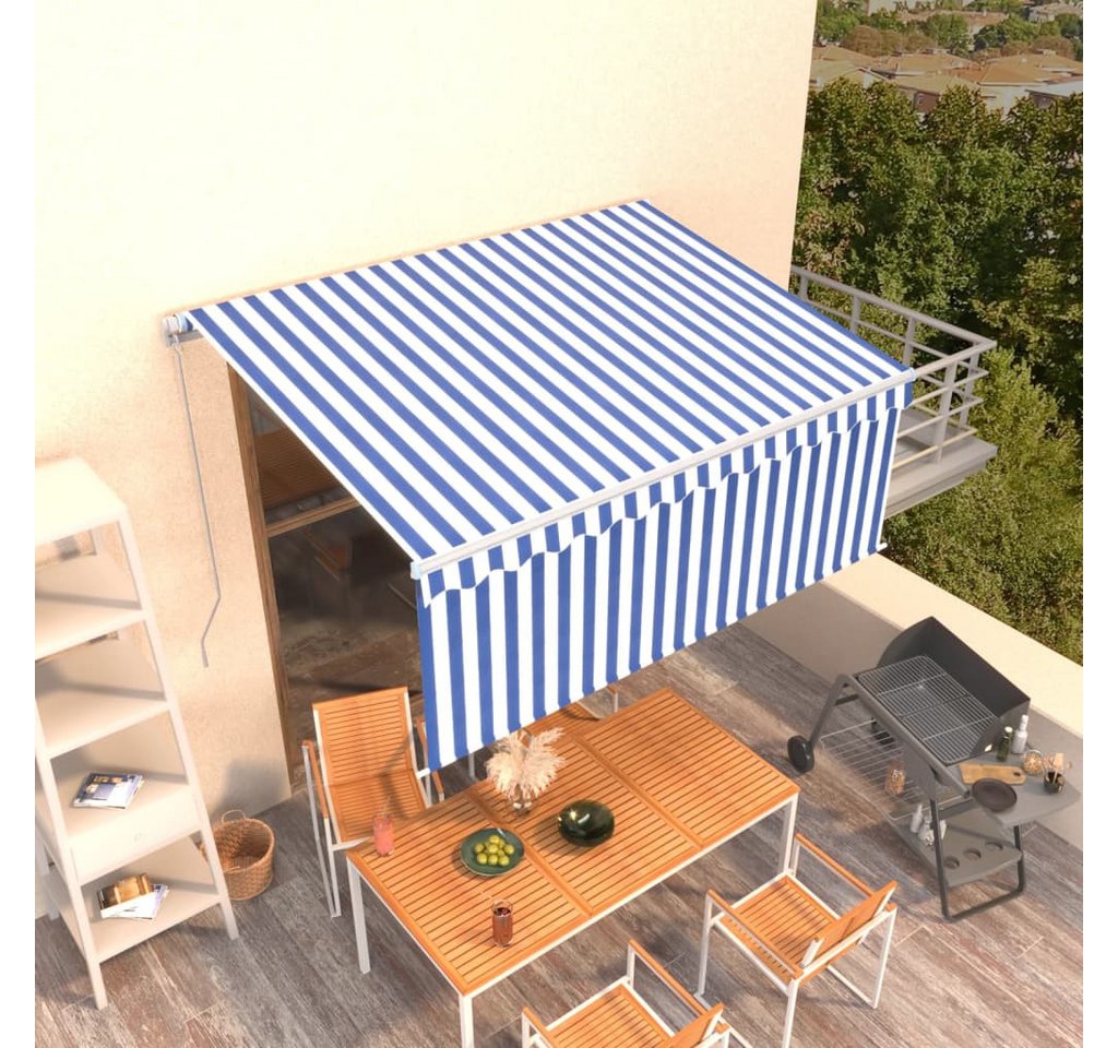Thumbnail - vidaXL Markise Sonnenschutz Manuell Einziehbar mit Rollo 3x2,5 m Blau und Weiß