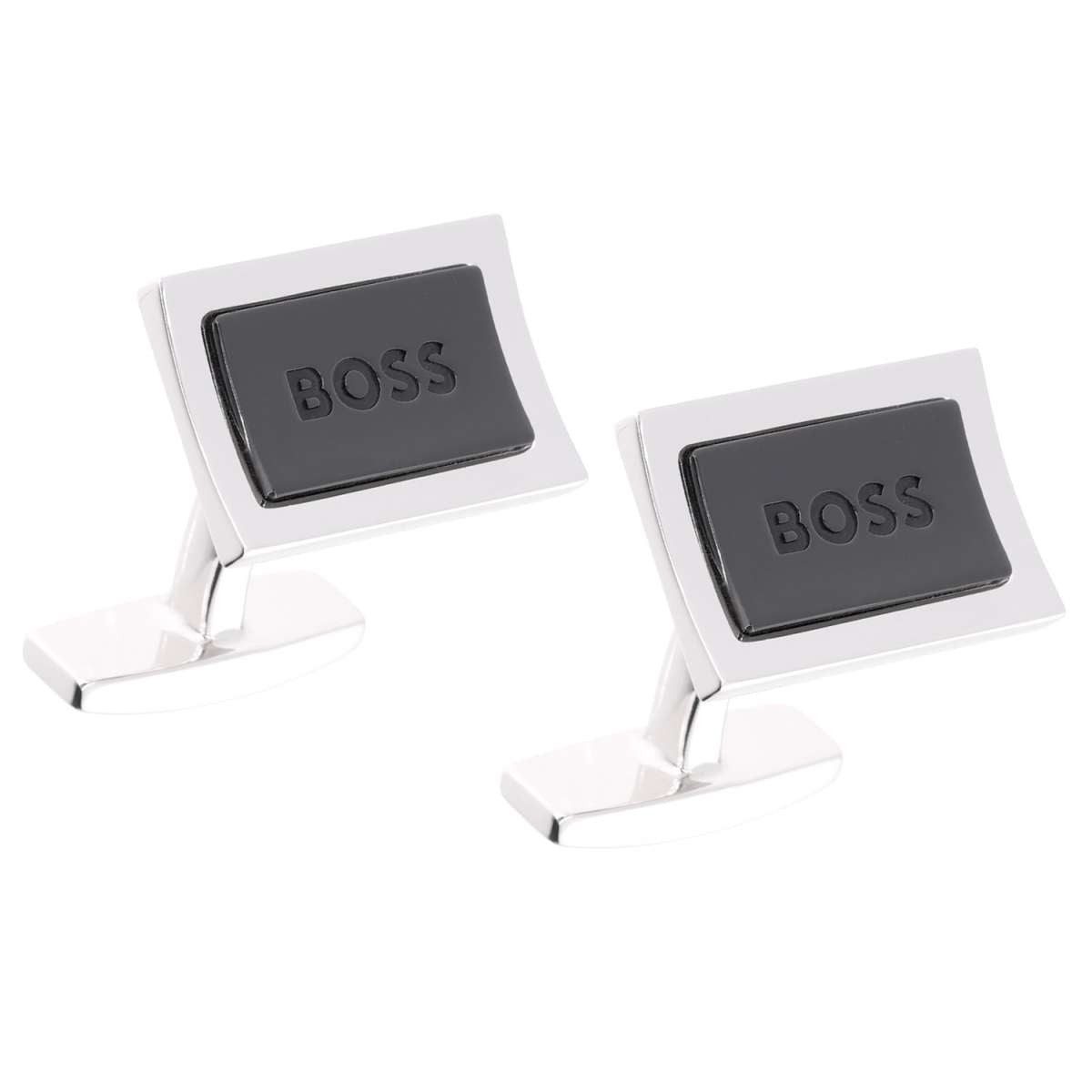 BOSS Manschettenknöpfe 50515410-001, Schwarz/Silber B-Handle-Cuf