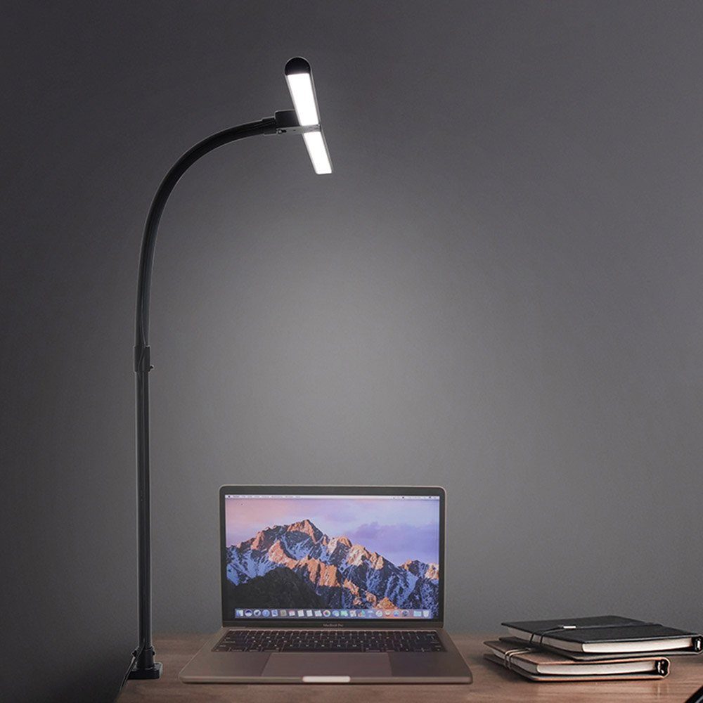 MUPOO LED Tischleuchte Doppelkopf Schreibtischlampe LED Dimmbar,24W 80CM/105CM, Klemmleuchte, 5 Farbe-5 Helligkeit – Bild 5 von 5