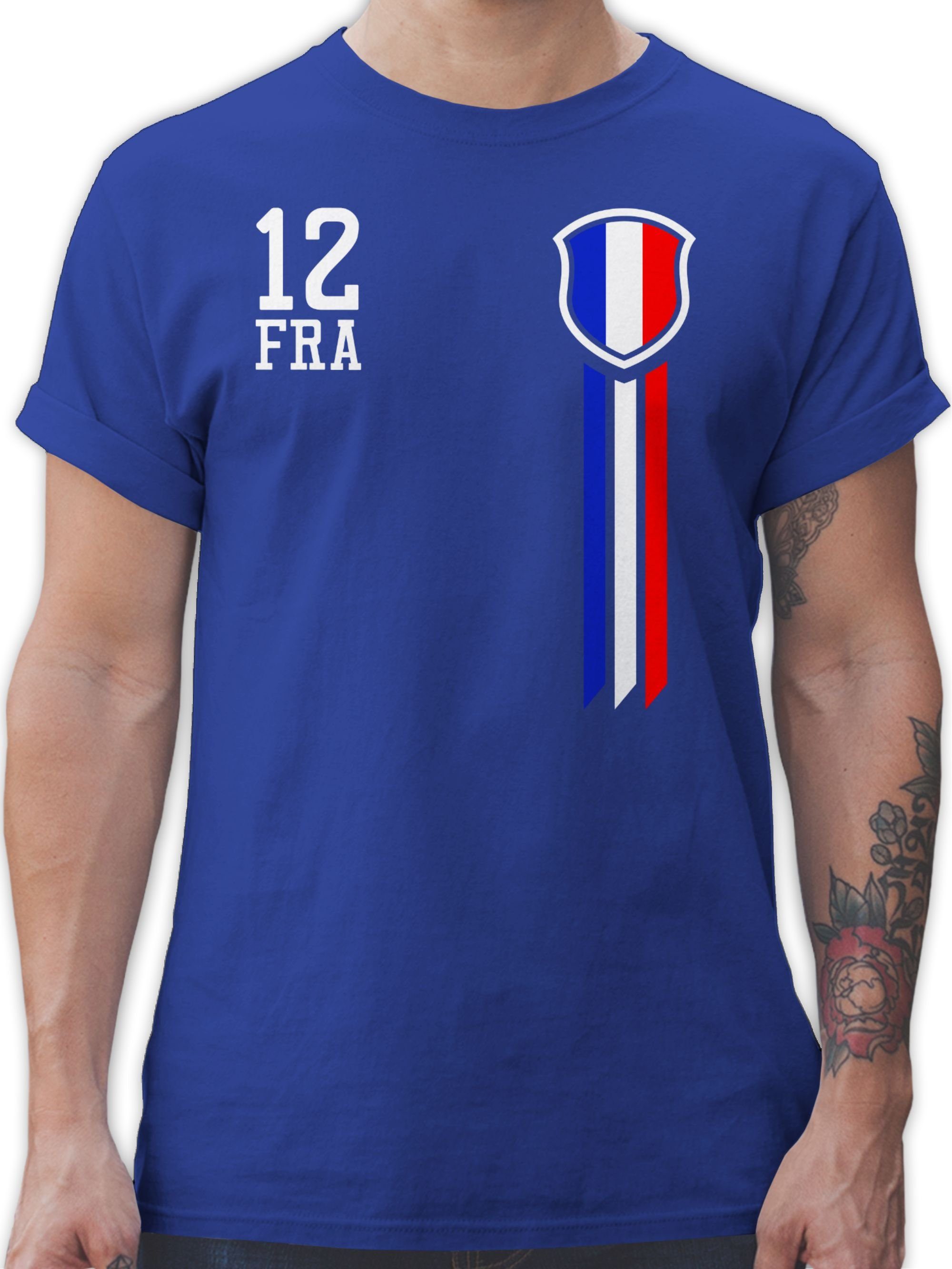 Shirtracer T-Shirt Fussball 2024 EM Frankreich Fanshirt Royalblau 2 Mann 12.