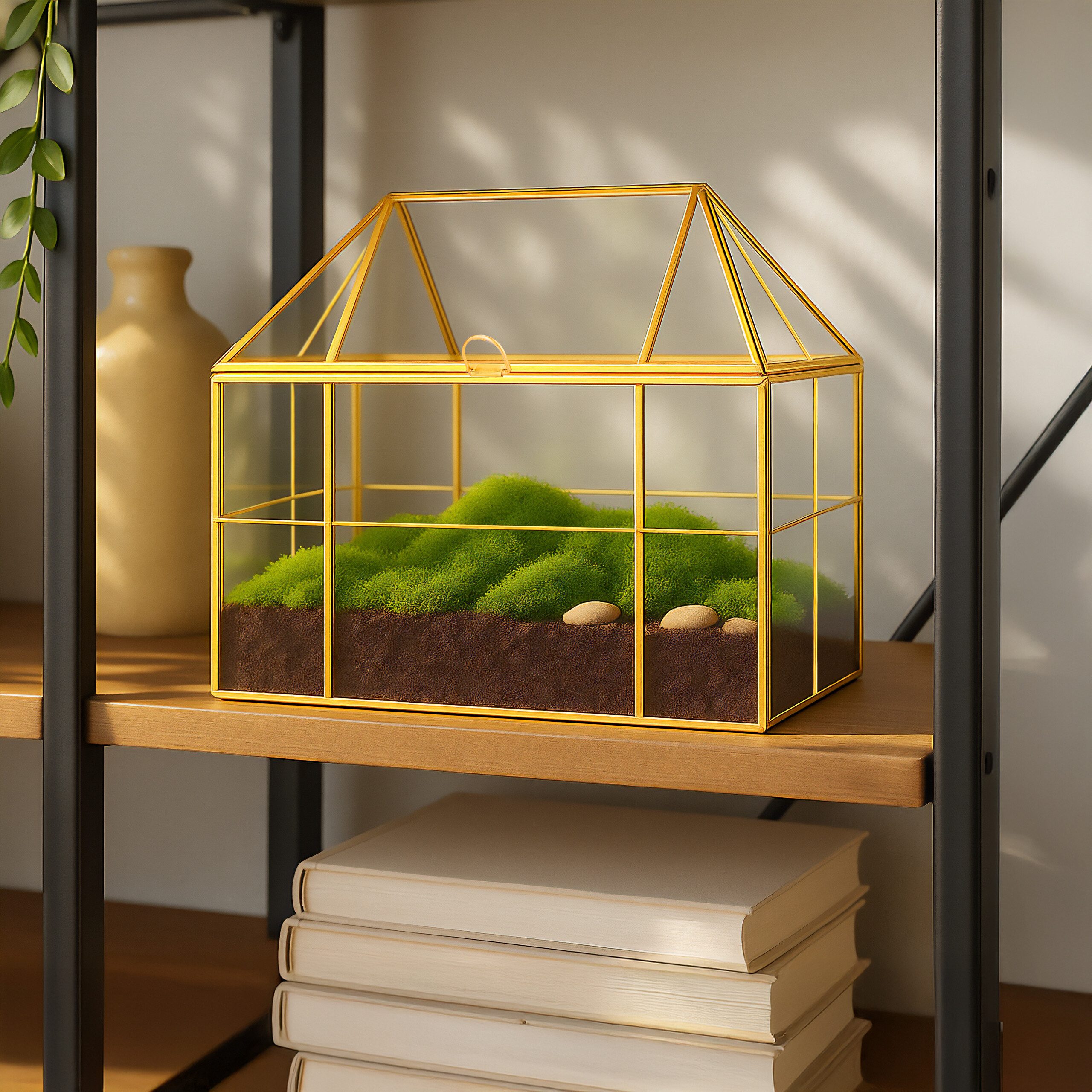 relaxdays Gewächshaus Pflanzenterrarium aus Glas Hausform, 1-St., gold günstig online kaufen