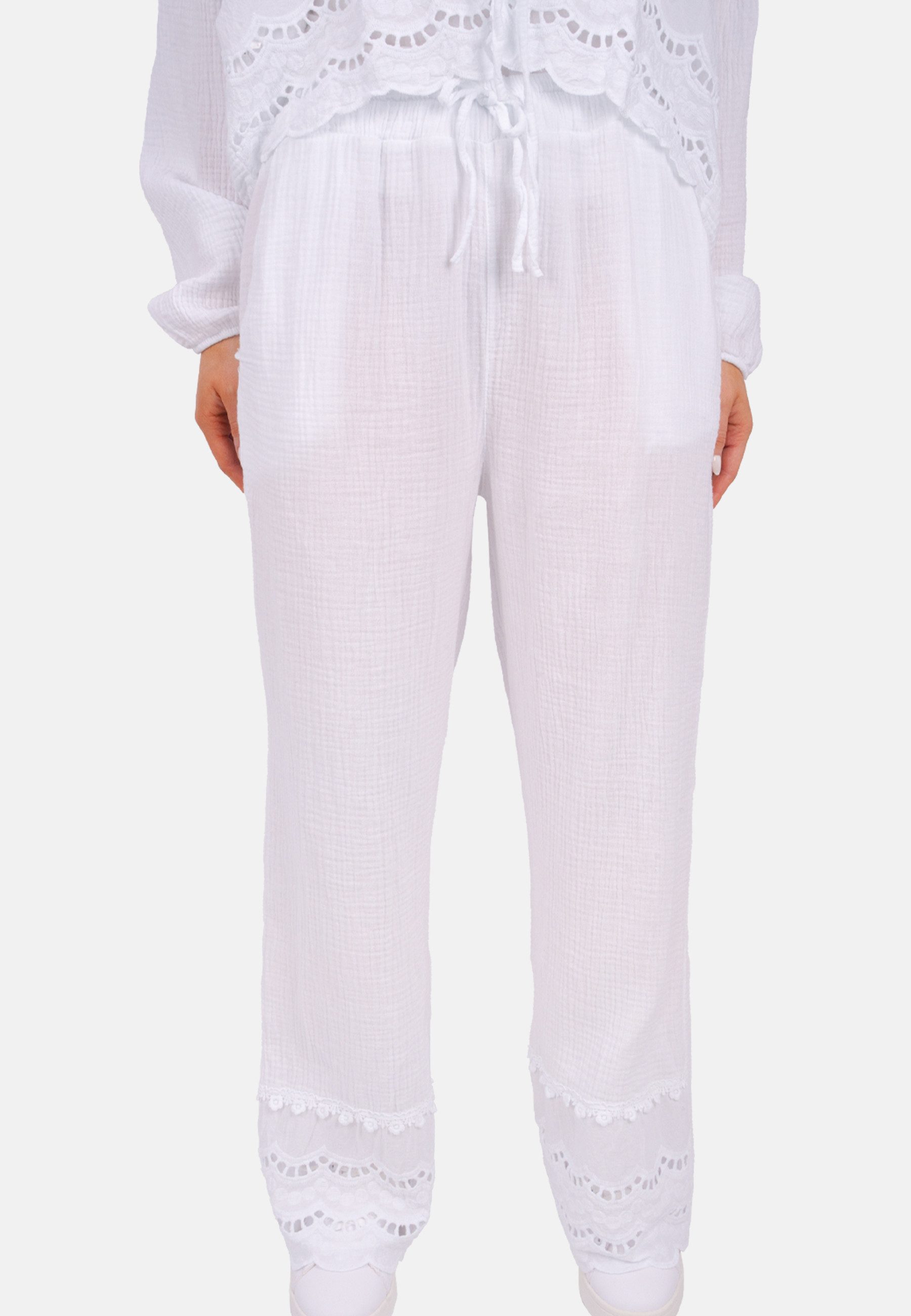 Seasons of April Jerseyhose INES MUSSELIN Musselin Hose mit Lochstickerei und elast. Bund
