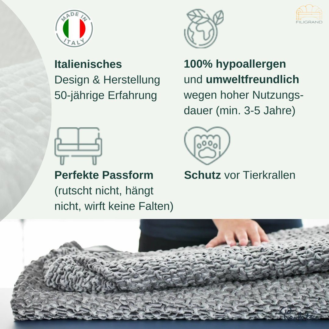 italienische robust, Handarbeit, Samt-Kollektion edler grau luxuriöser by Sofabezug, und flauschig - Sofahusse Paulato GA.I.CO, gemütlich,