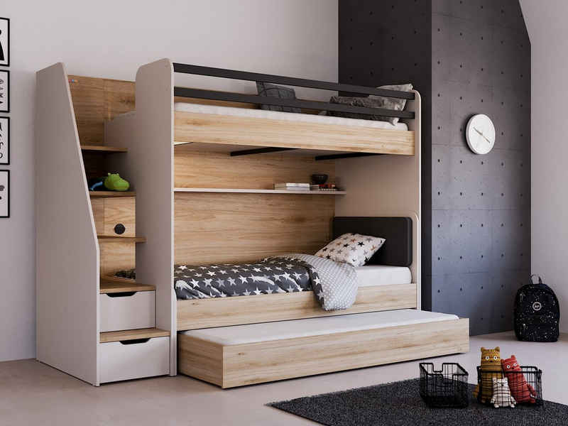 Möbel-Lux Kinderbett »New Options« (Set, 3-St., Hochbett mit Einzelbett und Schublade), Almila Hochbett Kinderzimmer Set New Options mit 3 Schlafplätzen