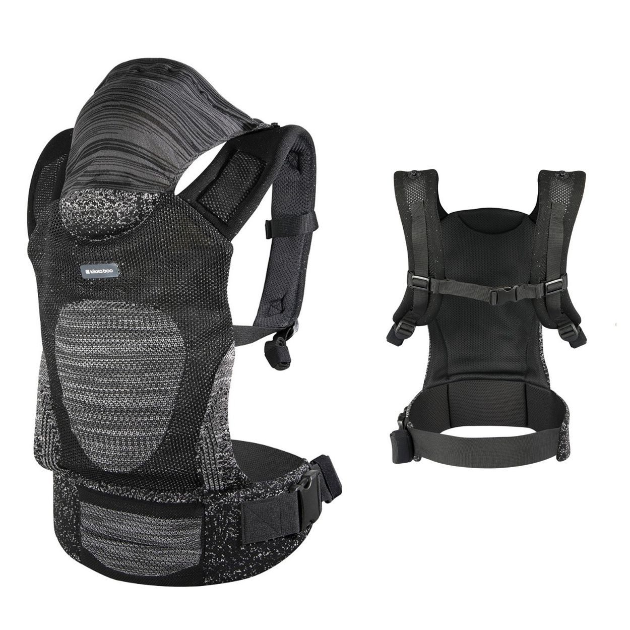Kikkaboo Babytrage Hoody Fly, Hüftsitz, 3 Tragepositionen, Strickstoff, gepolsterte Gurte, 15 kg