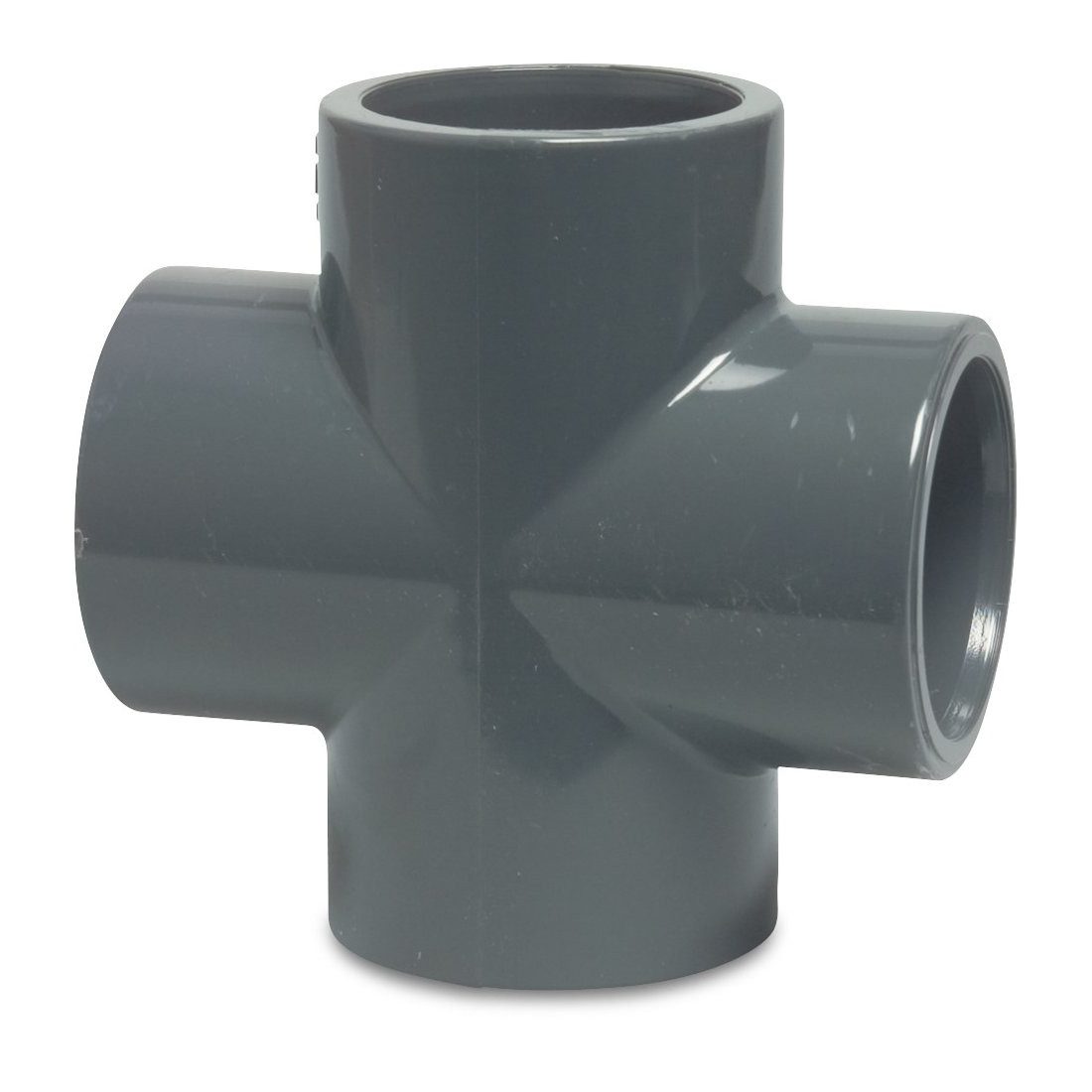 Mega Group Gewindefitting Kreuzstück PVC-U Klebemuffe 10 - 16 bar, grau, Ø 75 mm (PN10)