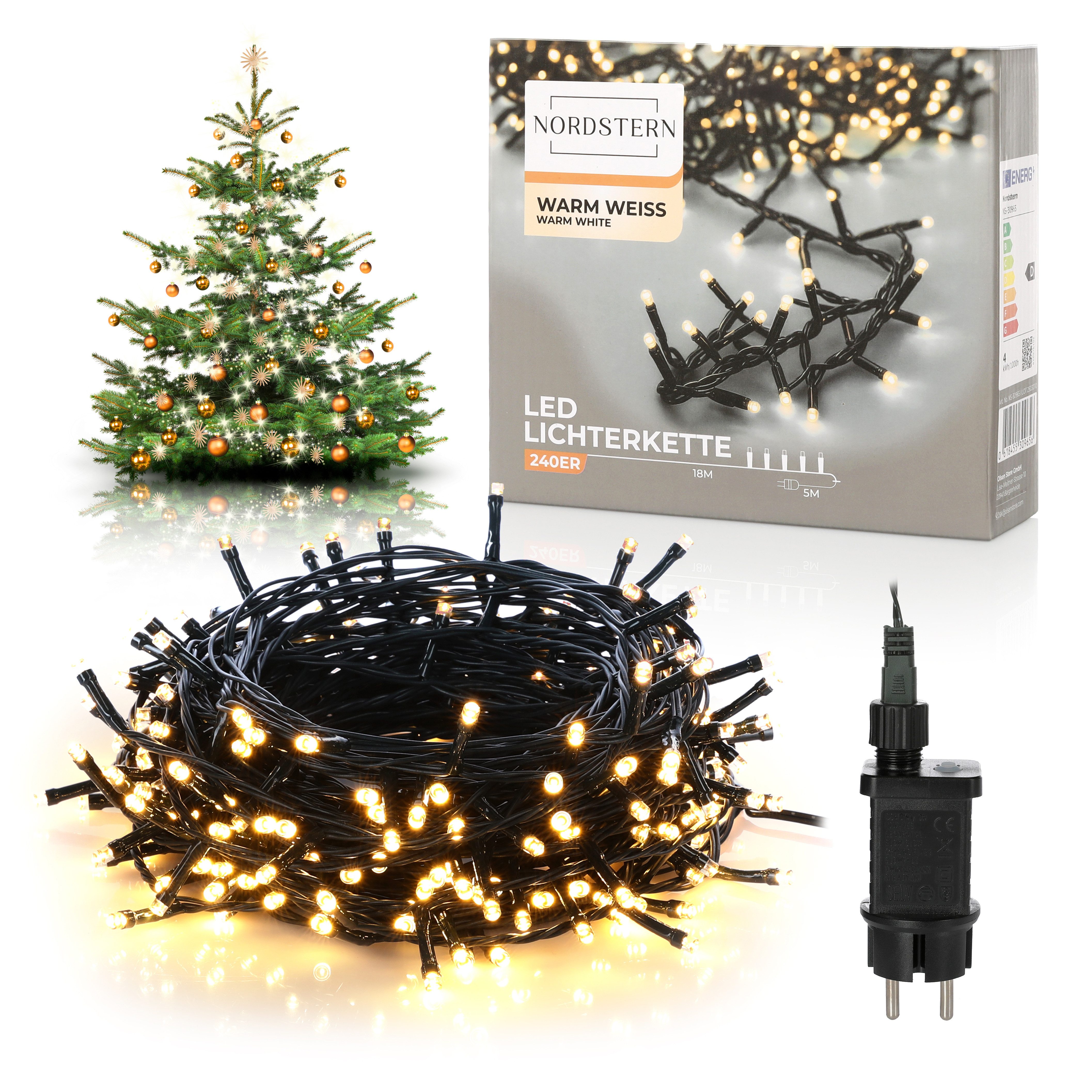 Nordstern LED-Lichterkette WarmWeiß von 24 bis 1.200 LED Weihnachtsdeko für Innen und Außen, mit Stecker 240 LED - 18 m für Weihnachtsbaum