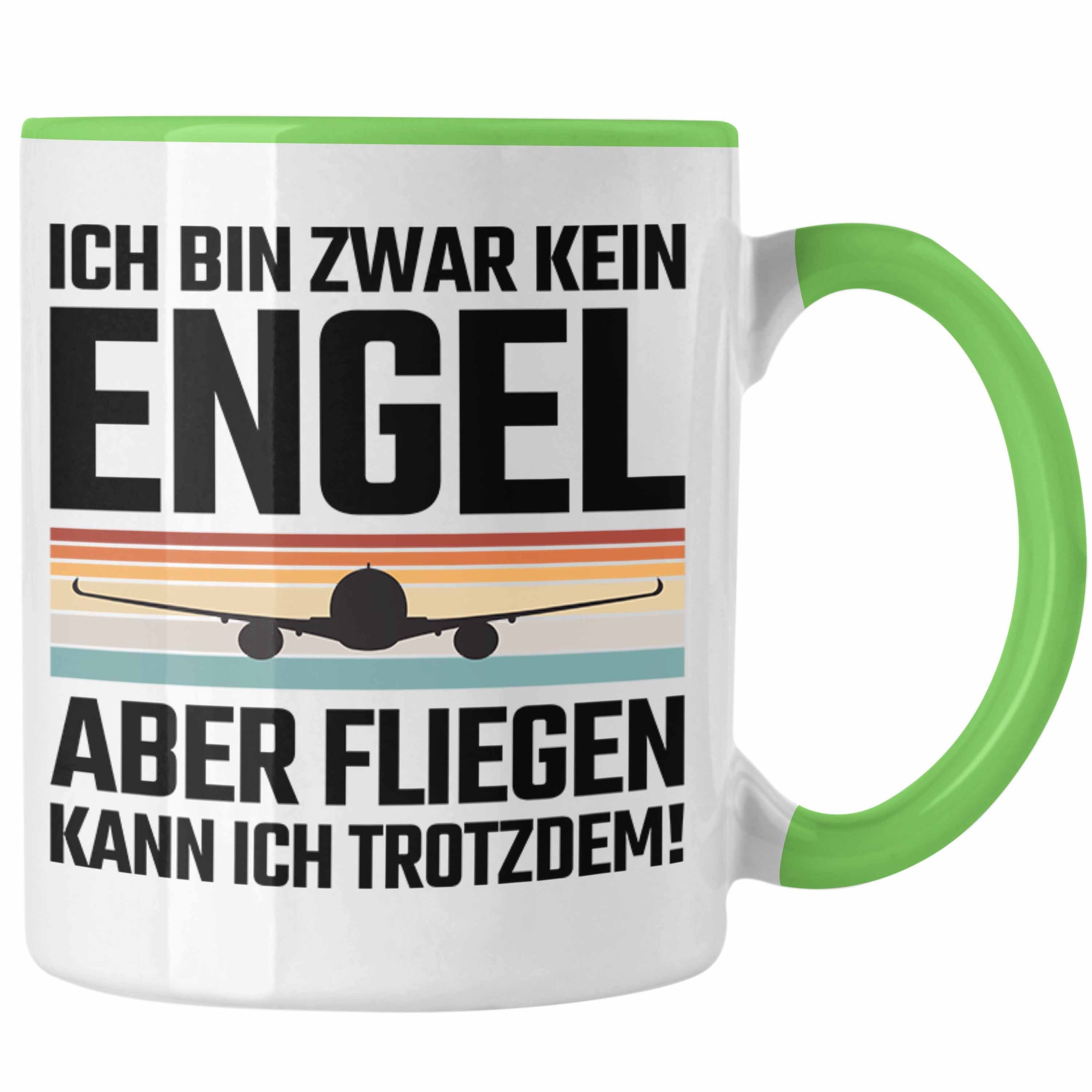 Fliegen Tasse Kaffeetasse Grün Engel - Geschenkidee Trendation Flugzeug Geschenk Tasse Trendation Kein Pilot Piloten