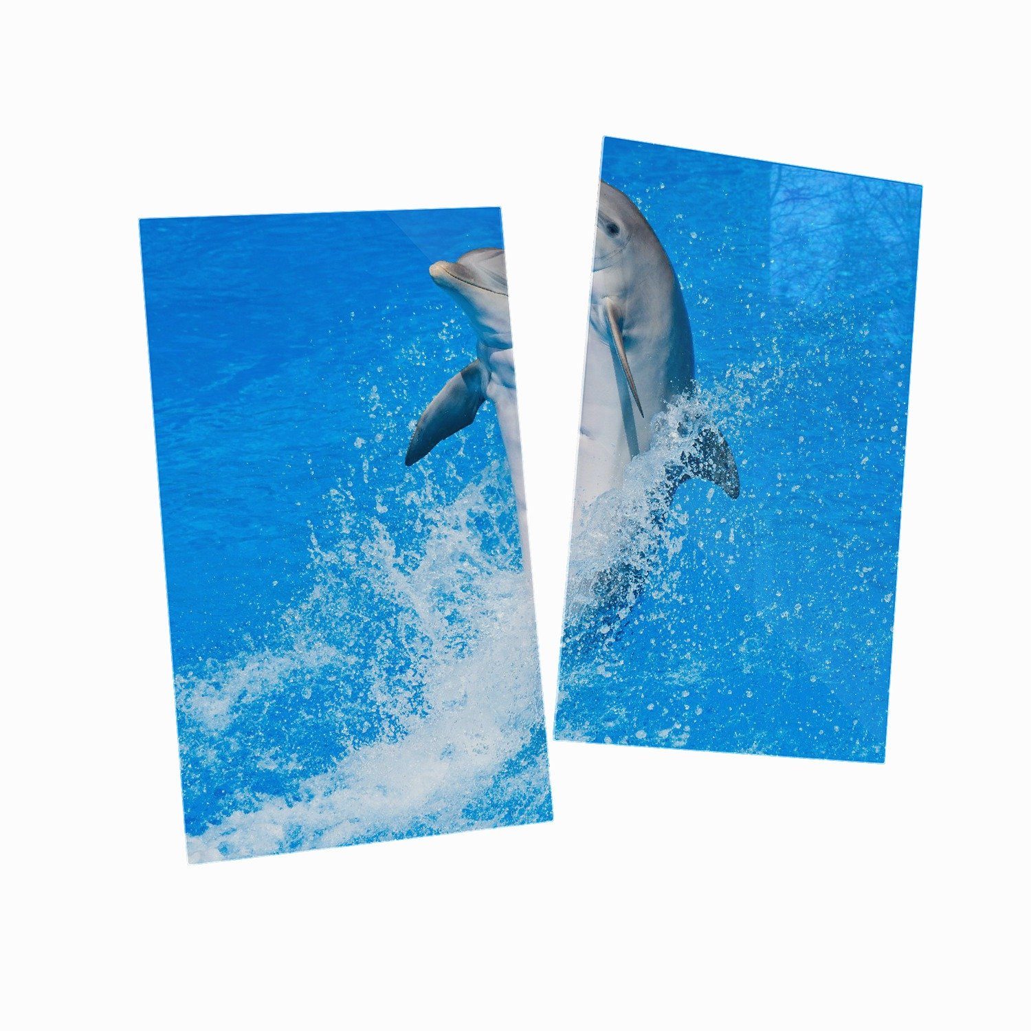 tlg., Wasser, blauen im Größen Herd-Abdeckplatte 5mm verschiedene Delfin Fröhlicher Wallario Noppen), 2 inkl. (Glasplatte, ESG-Sicherheitsglas,