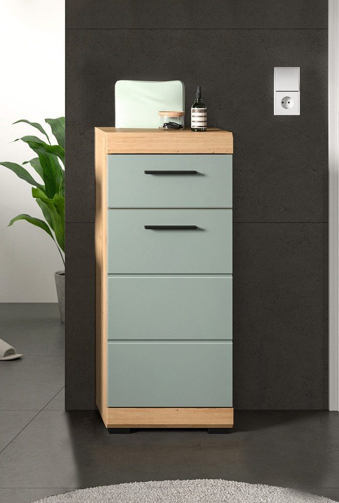 xonox.home Hochschrank Standschrank Scout, mit Schubkasten, Salbei / Artisan Eiche (1-St) Badmöbel, Badkombination