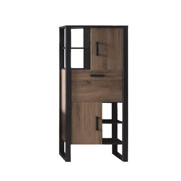 58 aufm Kessel Mehrzweckschrank Stauraumelement Jami 75x163x39 Stauraumschrank Schwarz-Okapi Nuss/Okap (1-St)