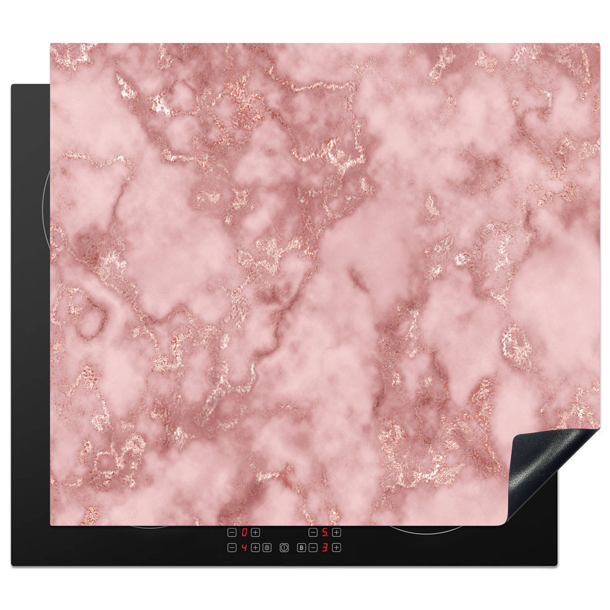 MuchoWow Herdblende-/Abdeckplatte Roségold - Glitter - Marmor - Achat, Vinyl, (1 tlg), 57x51 cm, Induktionsschutz, Induktionskochfeld, Ceranfeldabdeckung