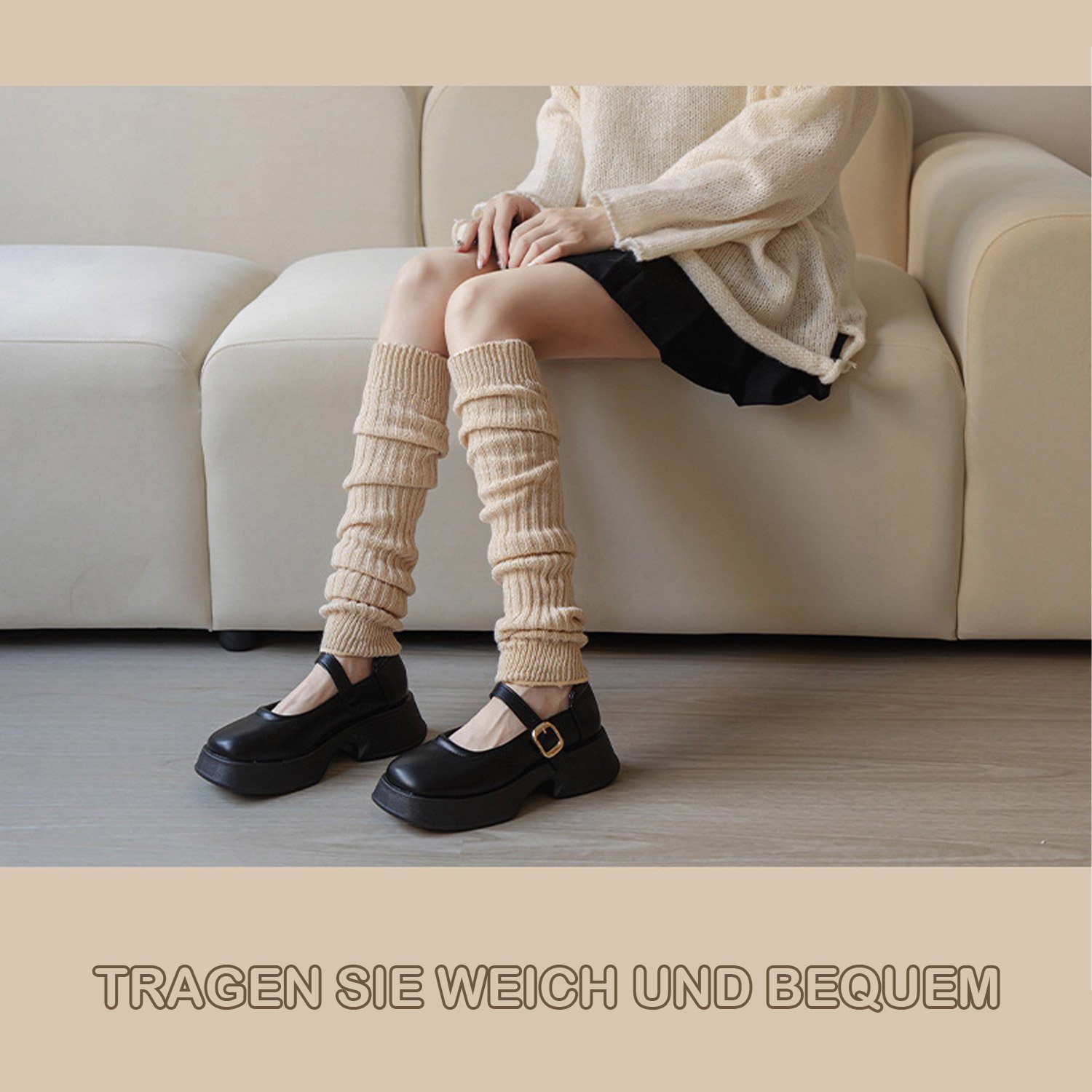 MAGICSHE Beinstulpen 4 Paar Wollsocken Lange Strümpfe Gestrickte