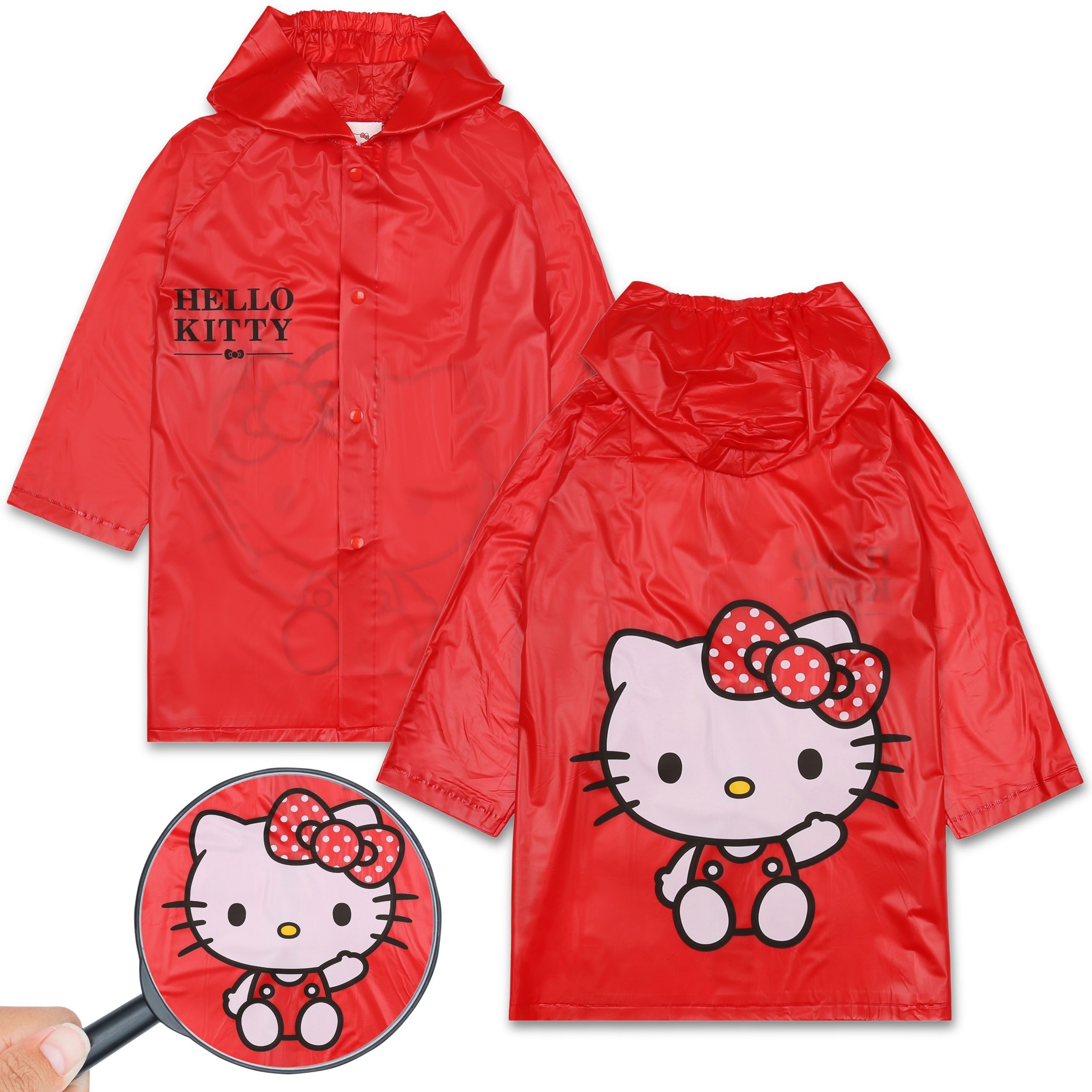 Regenjacke Hello Kitty Roter Mädchen Regenmantel mit Kapuze, Umhang 7-8 Jahre