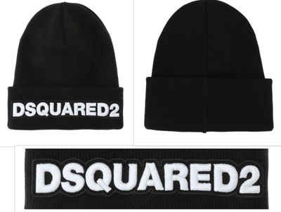 Dsquared2 Baseball Cap Dsquared2 Logo Embroidered Beanie Black Ribbed Knit Hat Hut Strickmütz