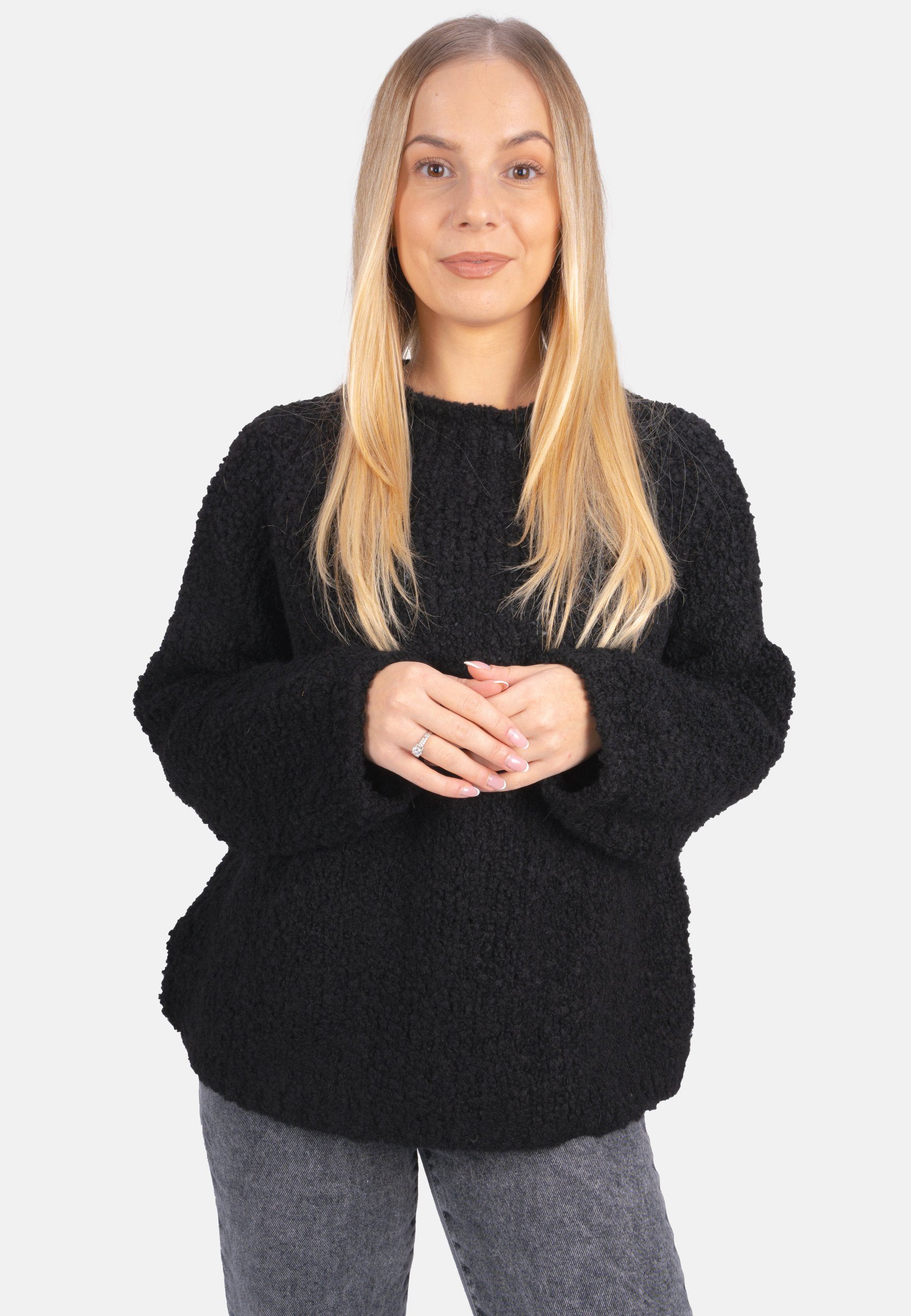 Seasons of April V-Ausschnitt-Pullover Dina Kurzer Teddy Damen Pullover in uni Farben