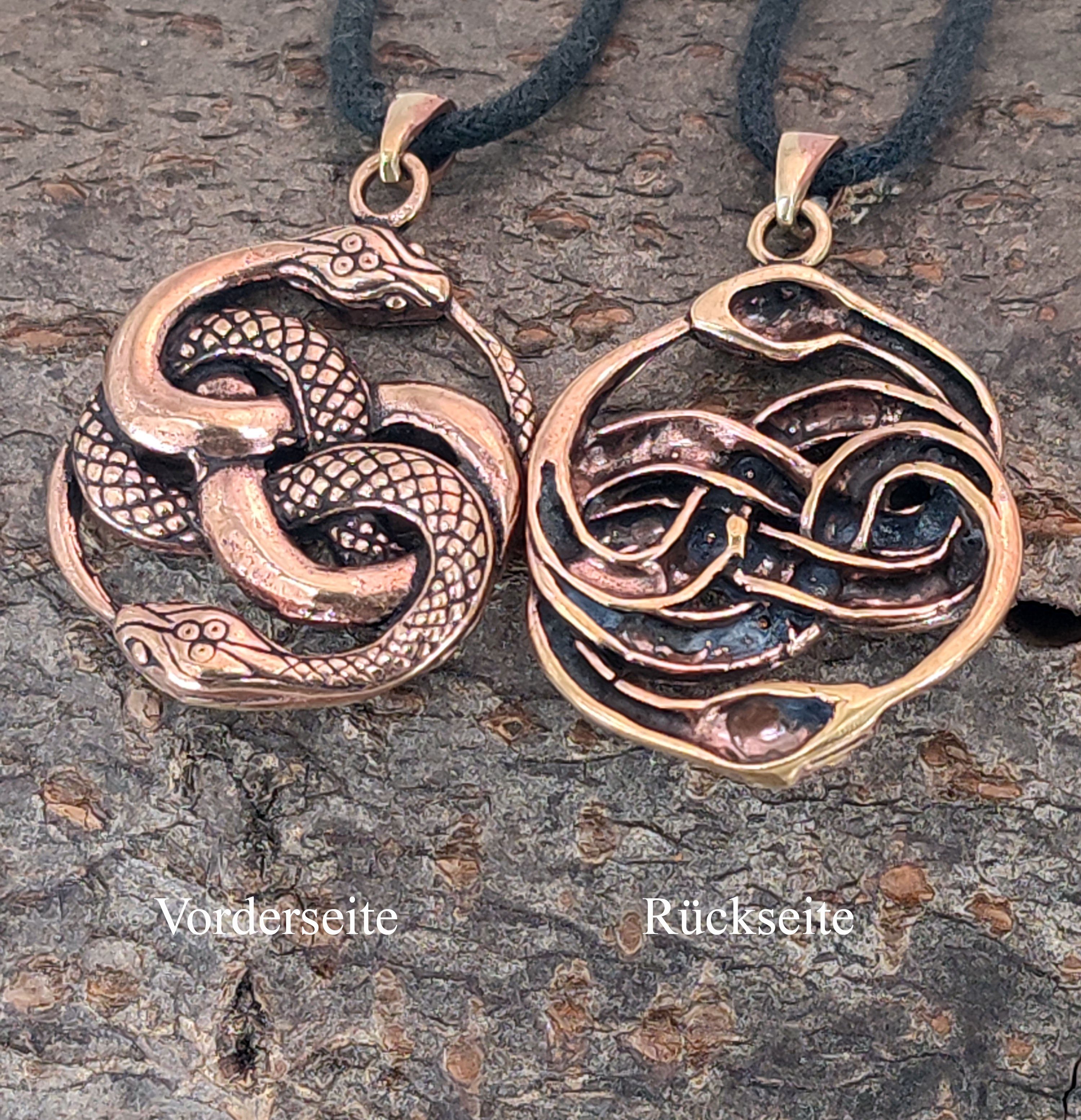 Schlange Kiss Bronze of zwei Knoten Anhänger Snake Kettenanhänger Leather Schlangen Auryn